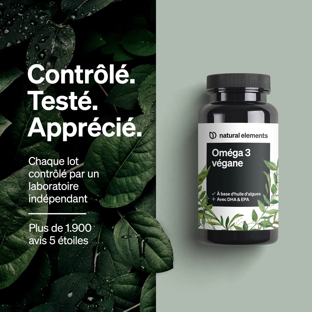 Omega 3 Vegan – 1444mg Huile d’Algues – 90 Gélules – Oméga 3 avec DHA & EPA de haute qualité – Omega 3 pour végétaliens – contrôlé en laboratoire