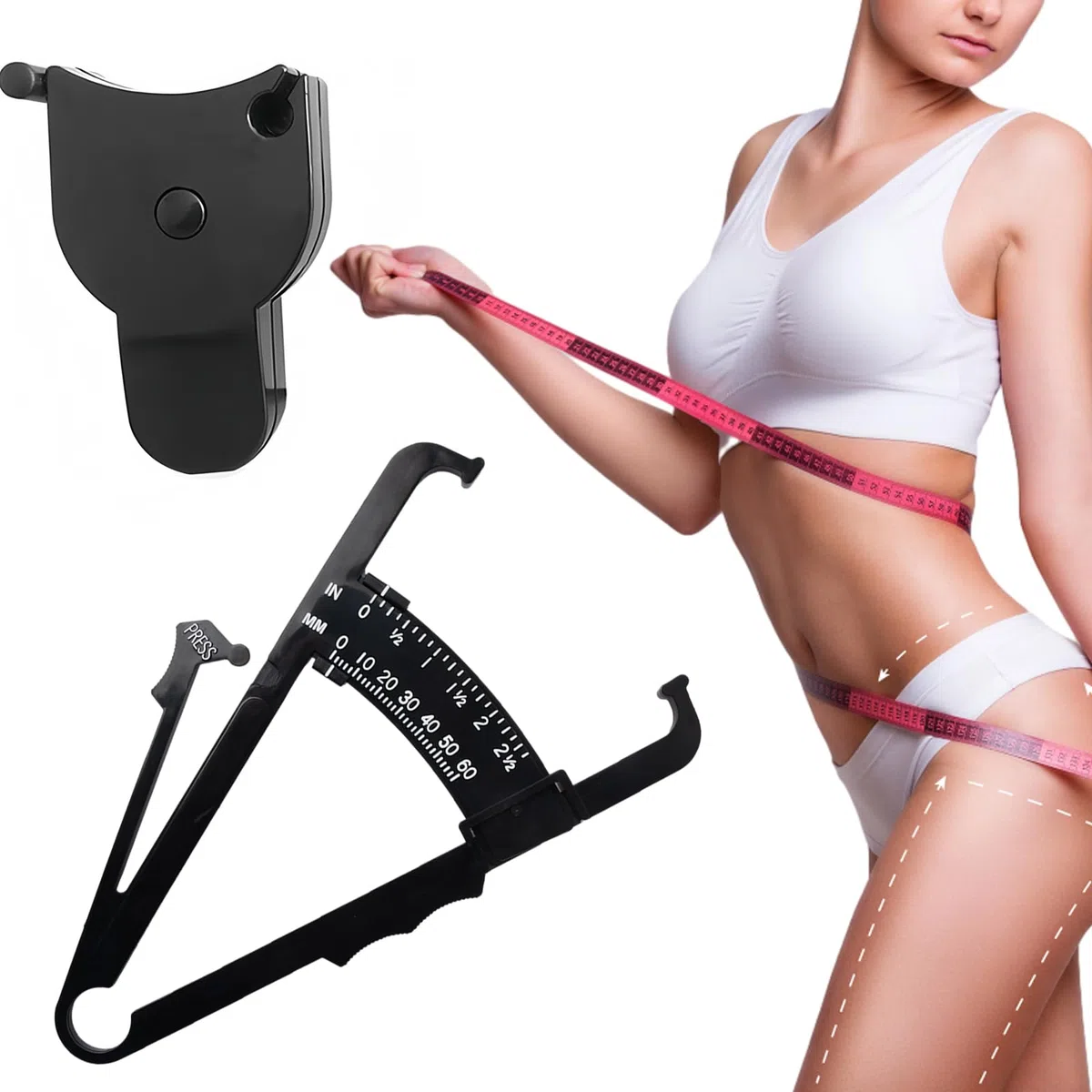 Pince à plis cutanée et Mètre ruban, Analyseur de graisse corporelle dans l'étrier cutané de mesure pour mesurer avec précision le BMI Pliage Fitness et perte de poids