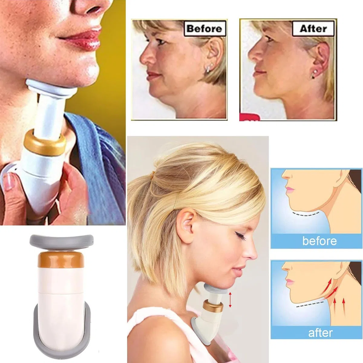 Réducteur de double menton – Appareil de tonification du cou et exercice facial pour le cou, tonifiant pour le cou pour raffermir, soulever, raffermir la peau, modelage de la mâchoire, masseur pour le