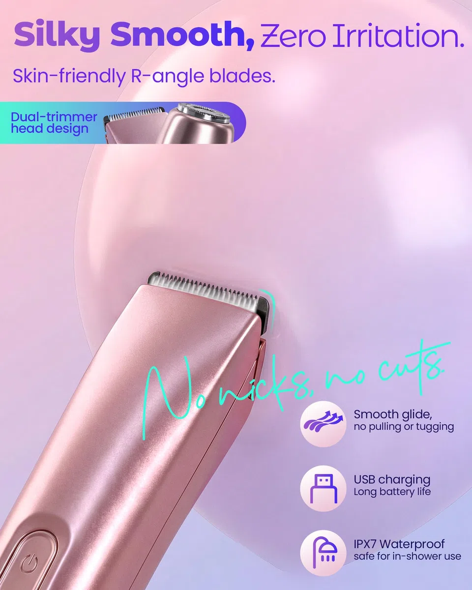 Rasoir pour femme, 2 en 1, double tête, rechargeable par USB, pour le visage, rasoir électrique pour les jambes, les bras et le visage, étanche IPX7 (or rose)