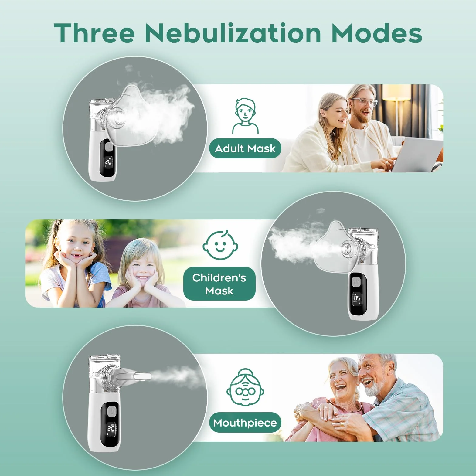 Nebulisateur Inhalateur pour Adultes et Enfants, Berrlly Aerosol Portable, Autonettoyante, Intelligent Affichage Numérique Nébuliseur Silencieux Rechargeable pour la Maison et les Voyages