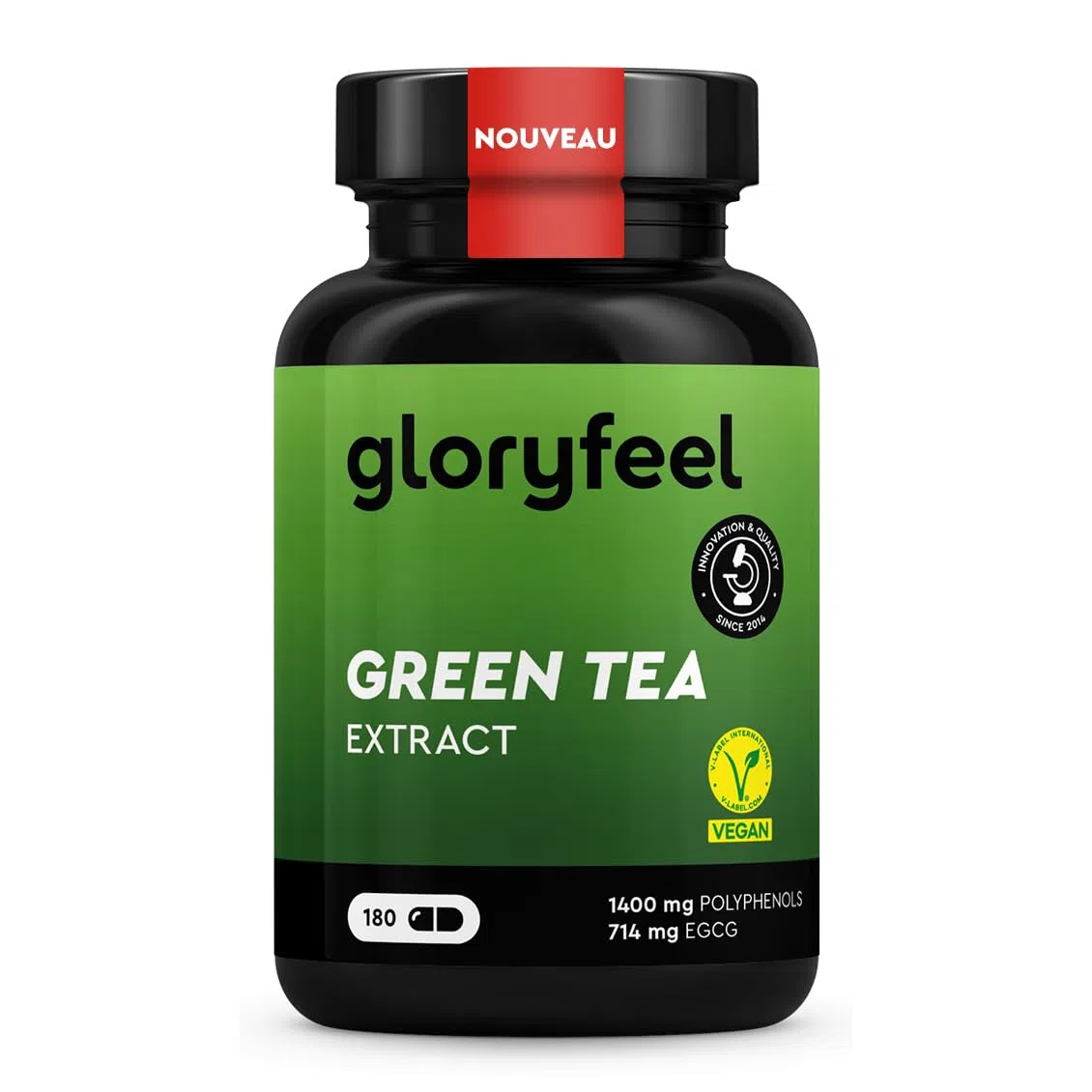 Extrait de Thé Vert Hautement Dosé, 180 capsules (2 Mois), 98% Polyphénols + 50% EGCG (714mg) + 80% Catéchines, Enrichi avec Caféine et Poivre Noir, Testé en Laboratoire, Vegan et Sans Additifs