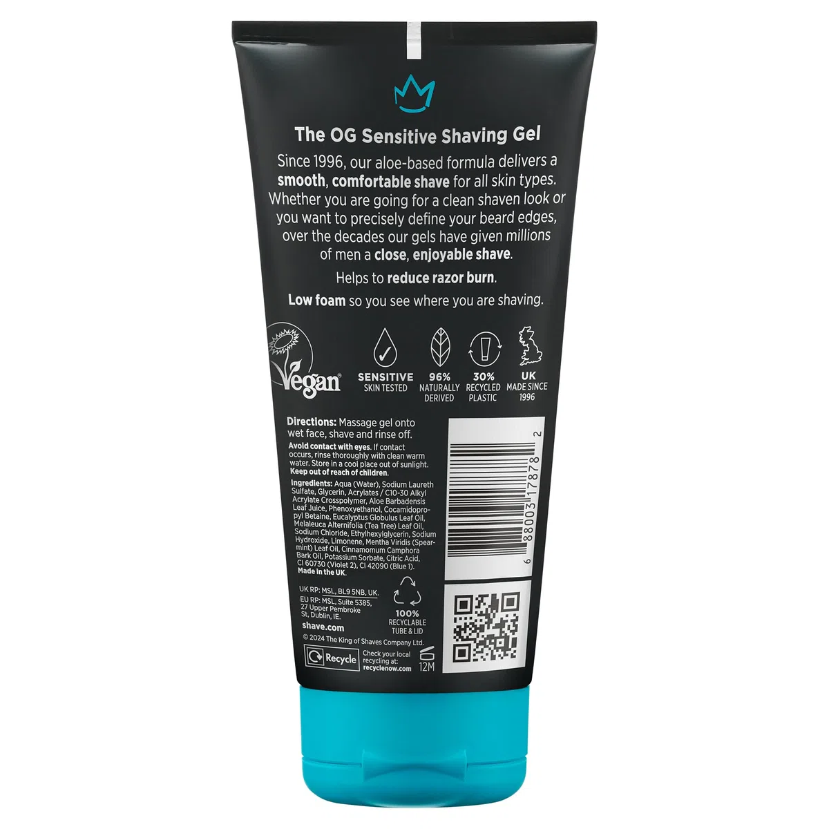 King of Shaves Sensitive Shave Gel Duo 2 x 175ml | Clear Low Foam Shaving Gel For Sensitive Skin With Aloe Vera To Reduce Razor Irritation. Vegan Formula.