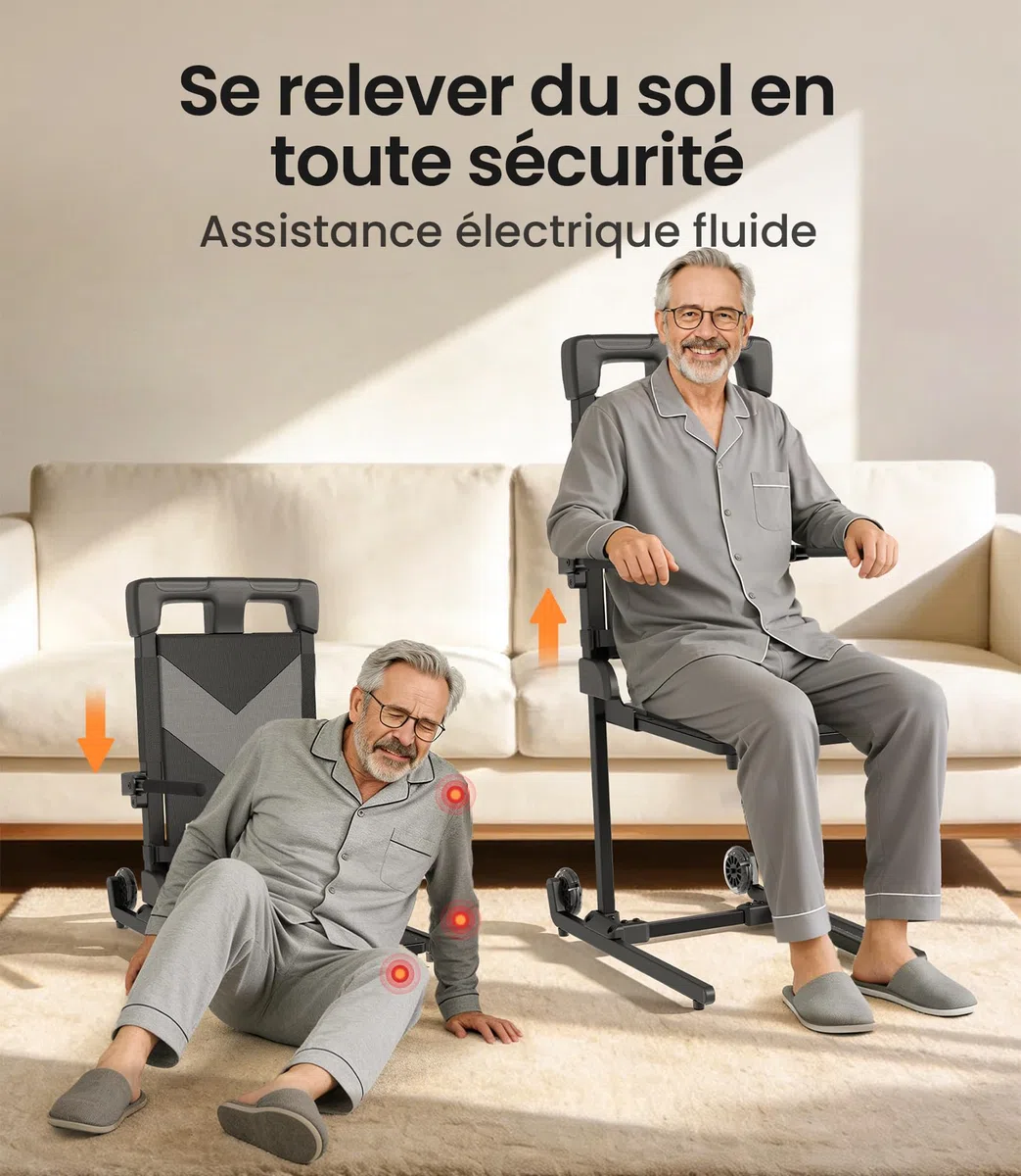 VOCIC AX25 Fauteuil releveur électrique 160 kg, léger et Mobile | Senior domicile, aide relevage après chute, fauteuil mobile grandes roues, transfert canapé lit, structure légère 160KG