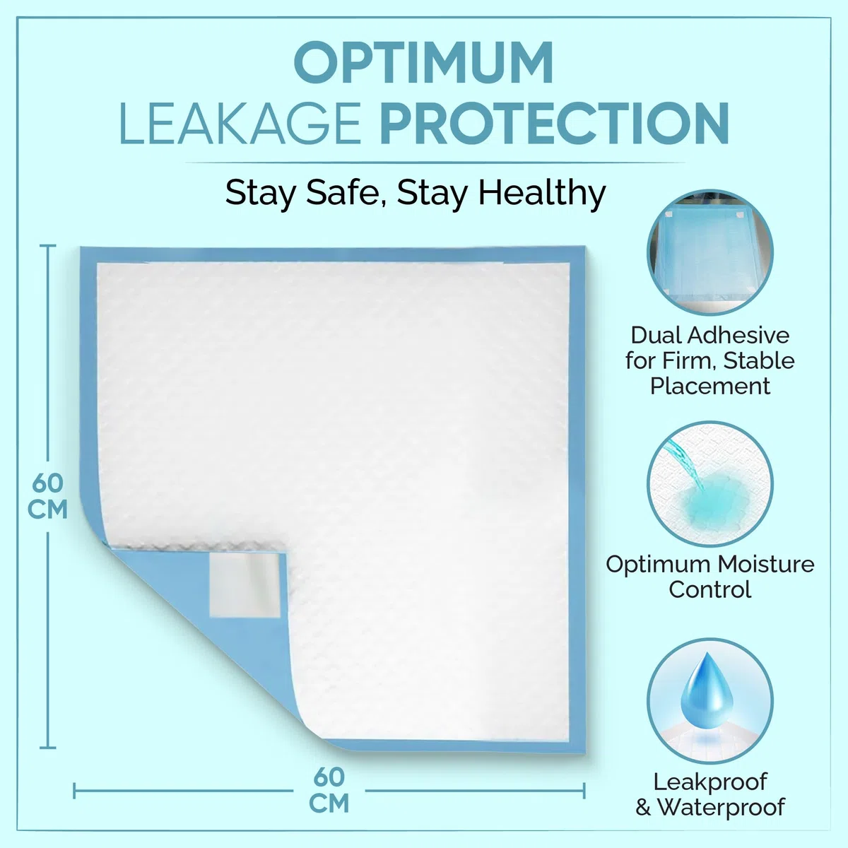 Alèses jetables pour incontinence avec autocollants autocollants,Draps de lit jetables pour incontinence,Protections de lit pour enfants et adultes,Taille 60 × 60 cm,(1 paquet +)
