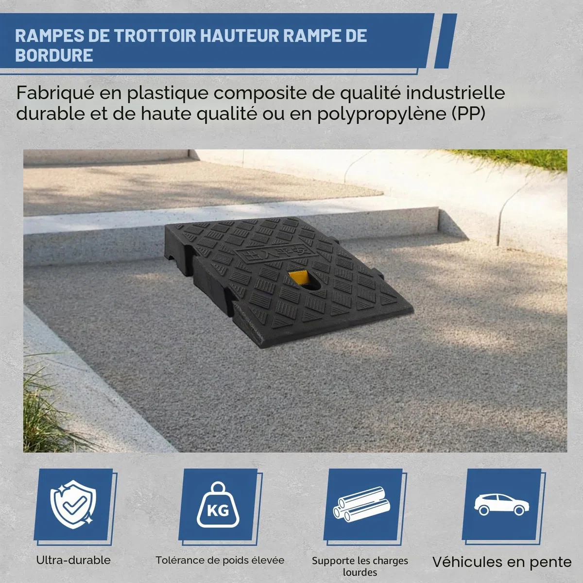 Rampe de Trottoir de 7 cm de Haut, Lot de 2, Rampe de Trottoir antidérapante pour fauteuils roulants, Scooters de mobilité et poussettes, Rampe de seuil en Plastique avec Bandes réfléchissantes