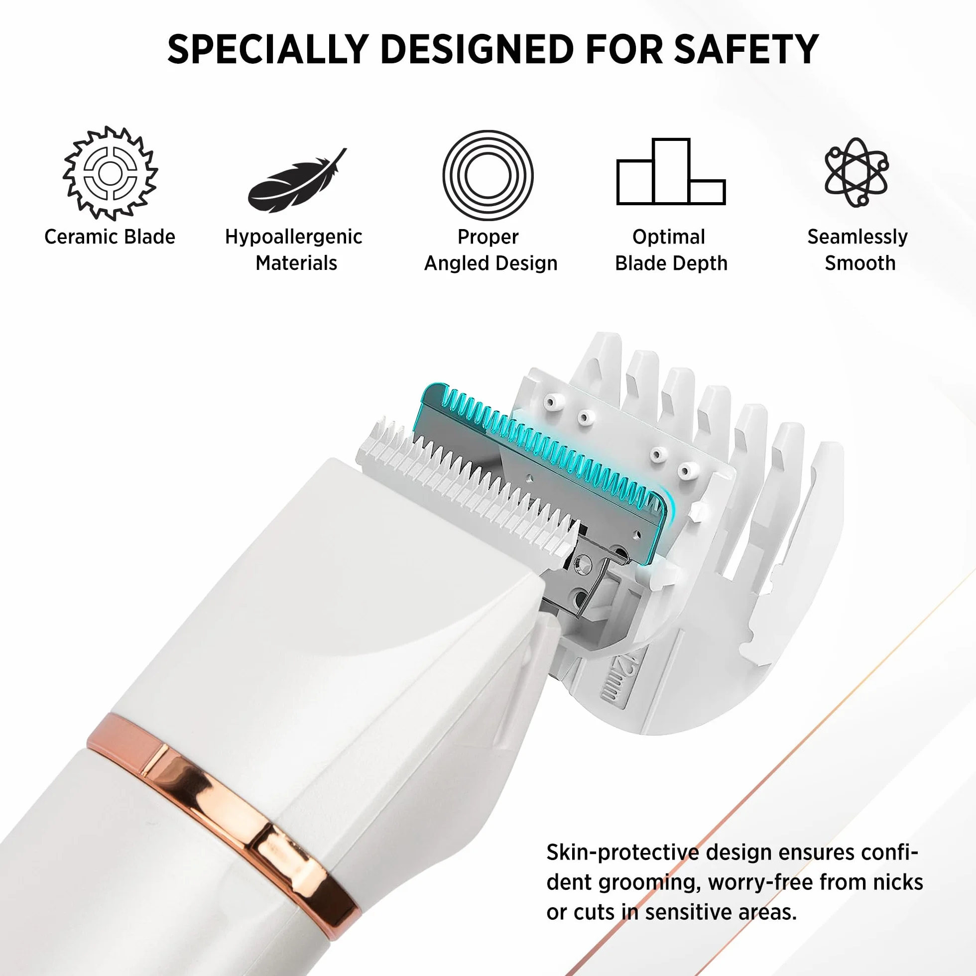 Tondeuse de bikini pour femmes : rasoirs életctriques 2 en 1 pour femmes – Rasoir életctrique rechargeable – Tondeuse de bikini étanche IPX7 pour aisselles, jambes, bras, corps (blanc perle)