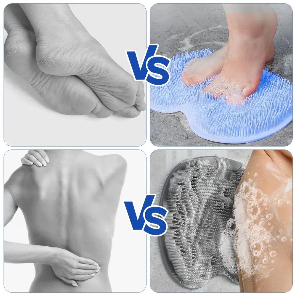 2 Pièces Tapis Massage Pieds Silicone, Laveur de Pieds de Douche | Tapis de Massage en Silicone, avec Poils Forts Doux et Ventouses Antidérapantes, pour Dos Nettoie, Circulation Exfoliation