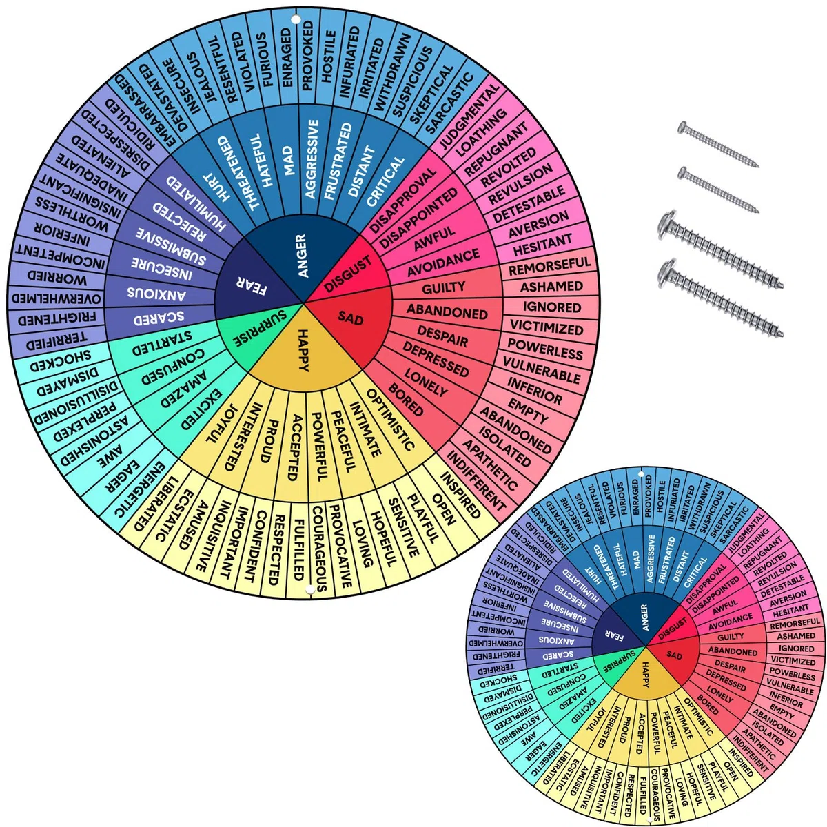 Feelings Wheel Lot de 2 roues rondes en aluminium pour thérapie d'humeur, émotions et émotions - Pour bureau, école, décoration murale, 30,5 cm