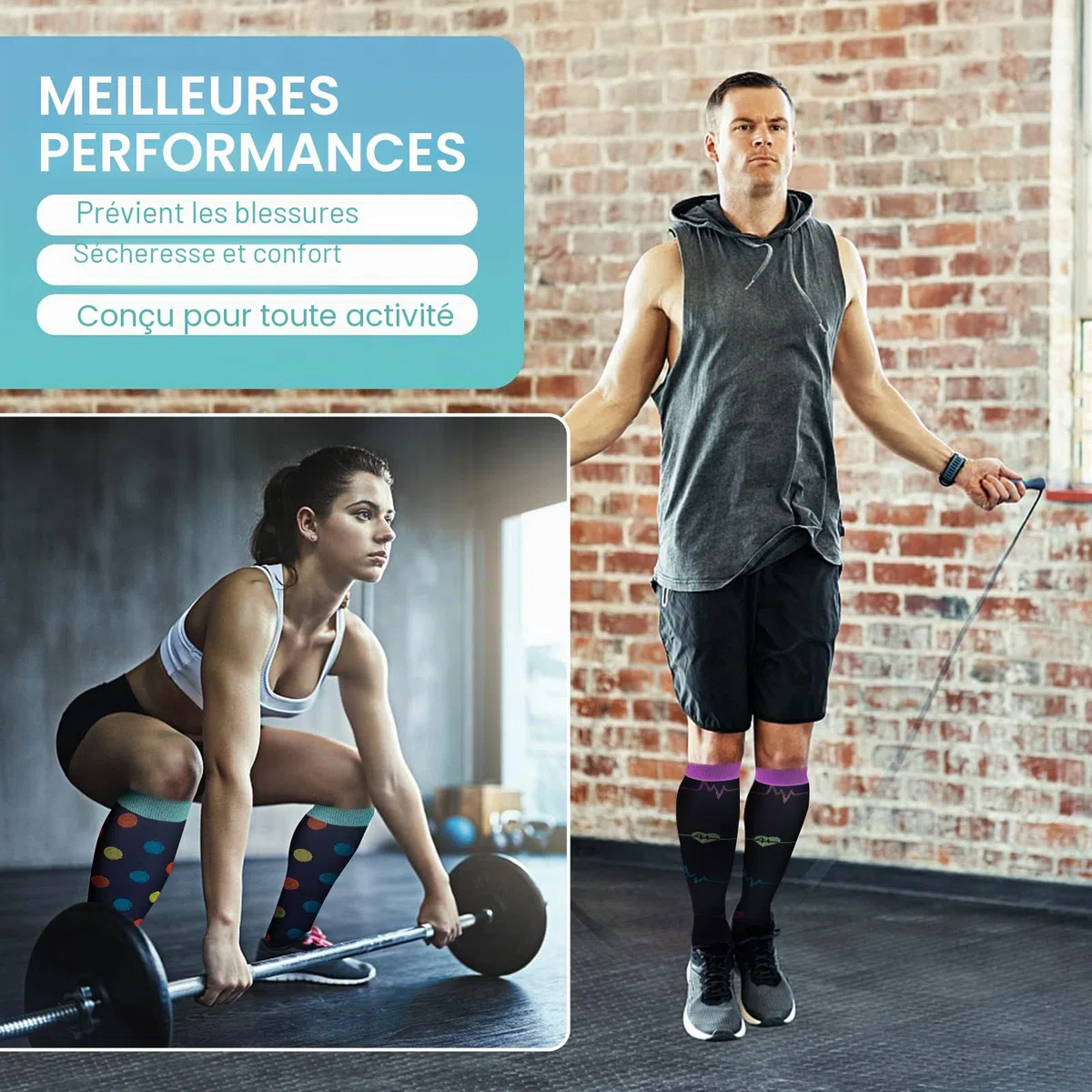 Chaussettes de Compression, (2/4/6/7 paires) pour Hommes et Femmes 15-20 mmHg, idéales pour L'athlétisme, la Course, les voyages en avion, le Soutien