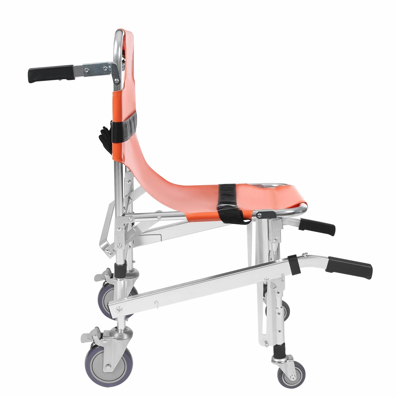 Chaise d'escalier pliante avec roulettes - Deux sangles de siège pliable - Charge maximale : 160 kg - Premiers secours - Chaise d'escalier en aluminium médical - Convient pour la maison, l'hôpital, la