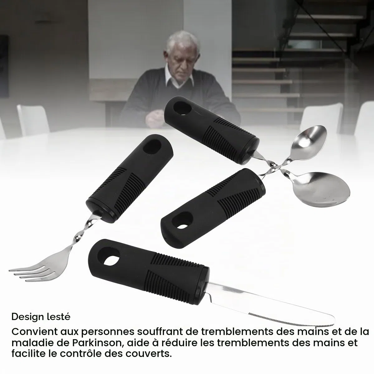 Couverts Lestés, Ustensile Adaptatif pour les Mains Arthritiques, Conception Ergonomique pour les Patients Atteints de la Maladie de Parkinson pour l'hôpital à Domicile
