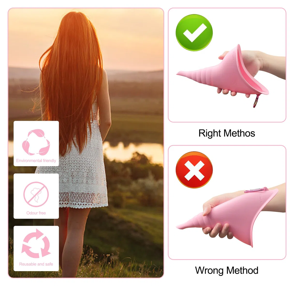 Fousenuk Pisse Debout Femme, Réutilisable Portable Urinoir Femme Silicone | Pliable Pipi Debout avec Tube d'Extension, Urinoir Féminin en Entonnoir pour Plein Air, Voyage, Randonnée, Camping