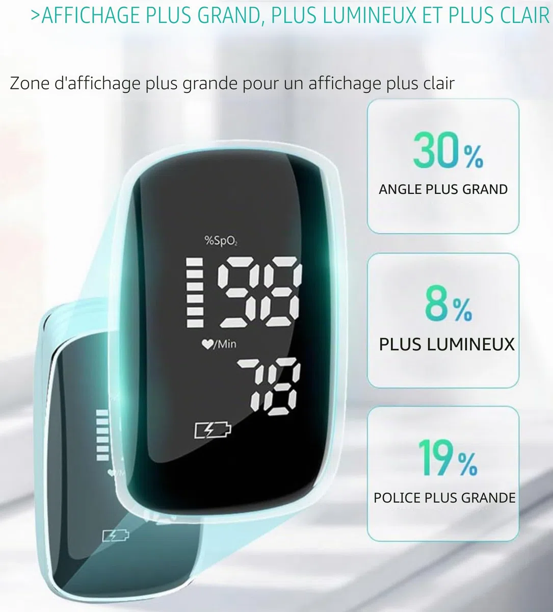 FUELIX Oxymétre De Doigt Professionnel, Saturometre Oxymetre, Mesure Précise De La Saturation en Oxygène dans Le Sang, Moniteur De Fréquence Cardiaque, Rechargeable, Écran LED A