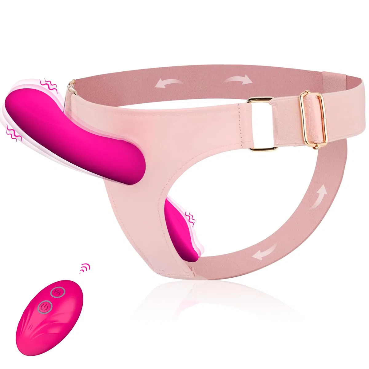 Gode Ceinture Vibrant Sextoys, Wordone Godes Ceintures Harnais Portables avec 10 Vibrations Doubles, Télécommande Godemiché Vibromasseur&Clit Stimulation, Jouet Adulte pour Femme Couple (A1005FR-Rose)