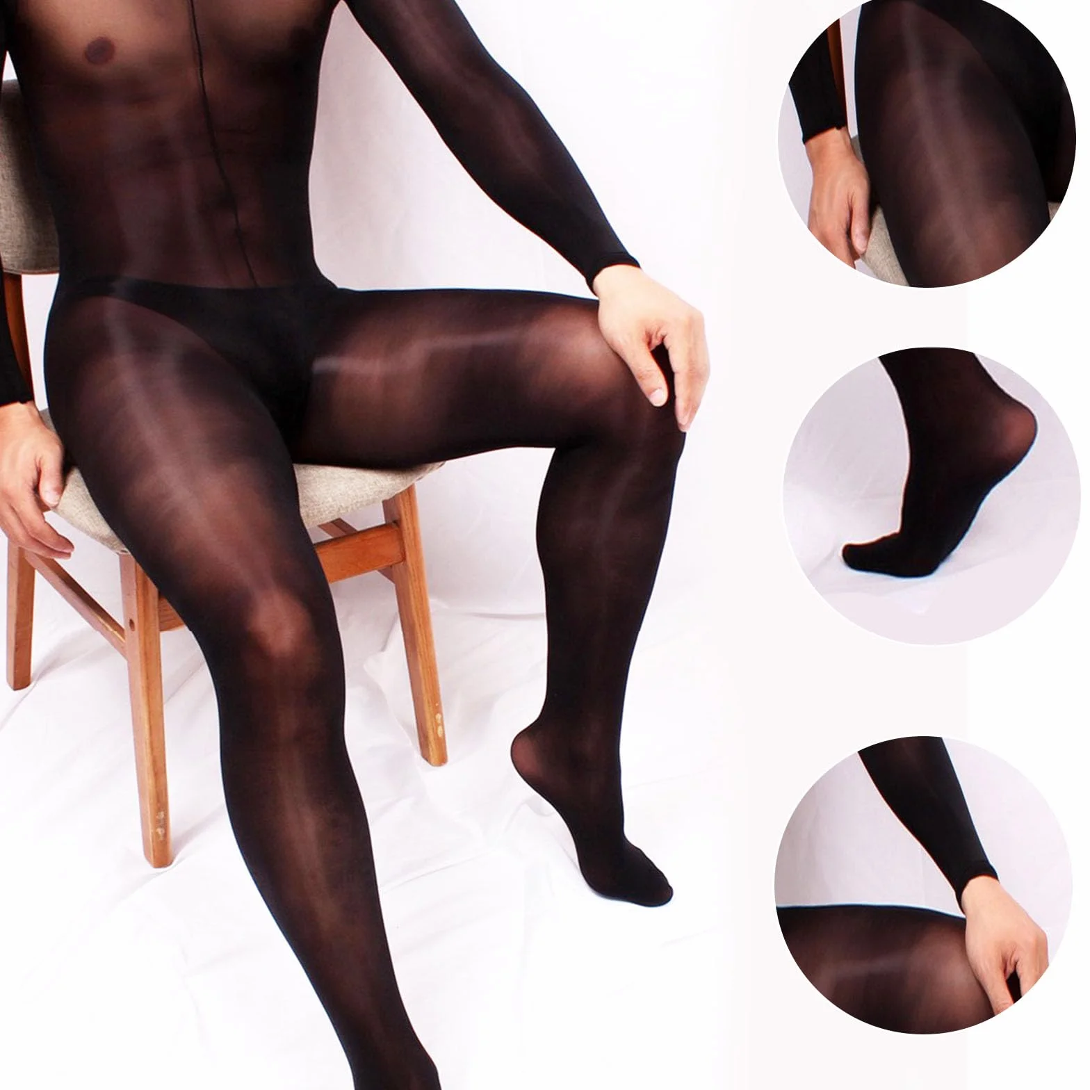 HTRUIYATY Tenue Sexy Homme érotique Billiant 8D Sexy Bodystocking Man Lingerie Manches Body Bas Collant sous Vetement Homme