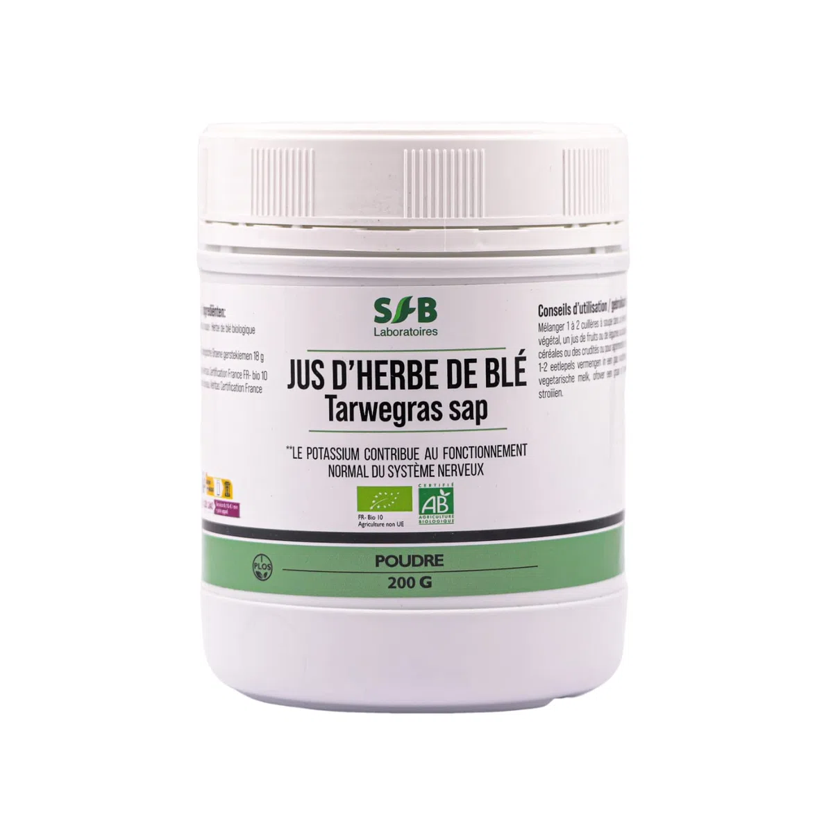 SFB Laboratoires - Jus d'Herbe de Blé Bio en Poudre - Stimule le Système Immunitaire - Favorise la Digestion - Améliore l'Energie - Protège contre le Vieillissement Prématuré - 200 grammes