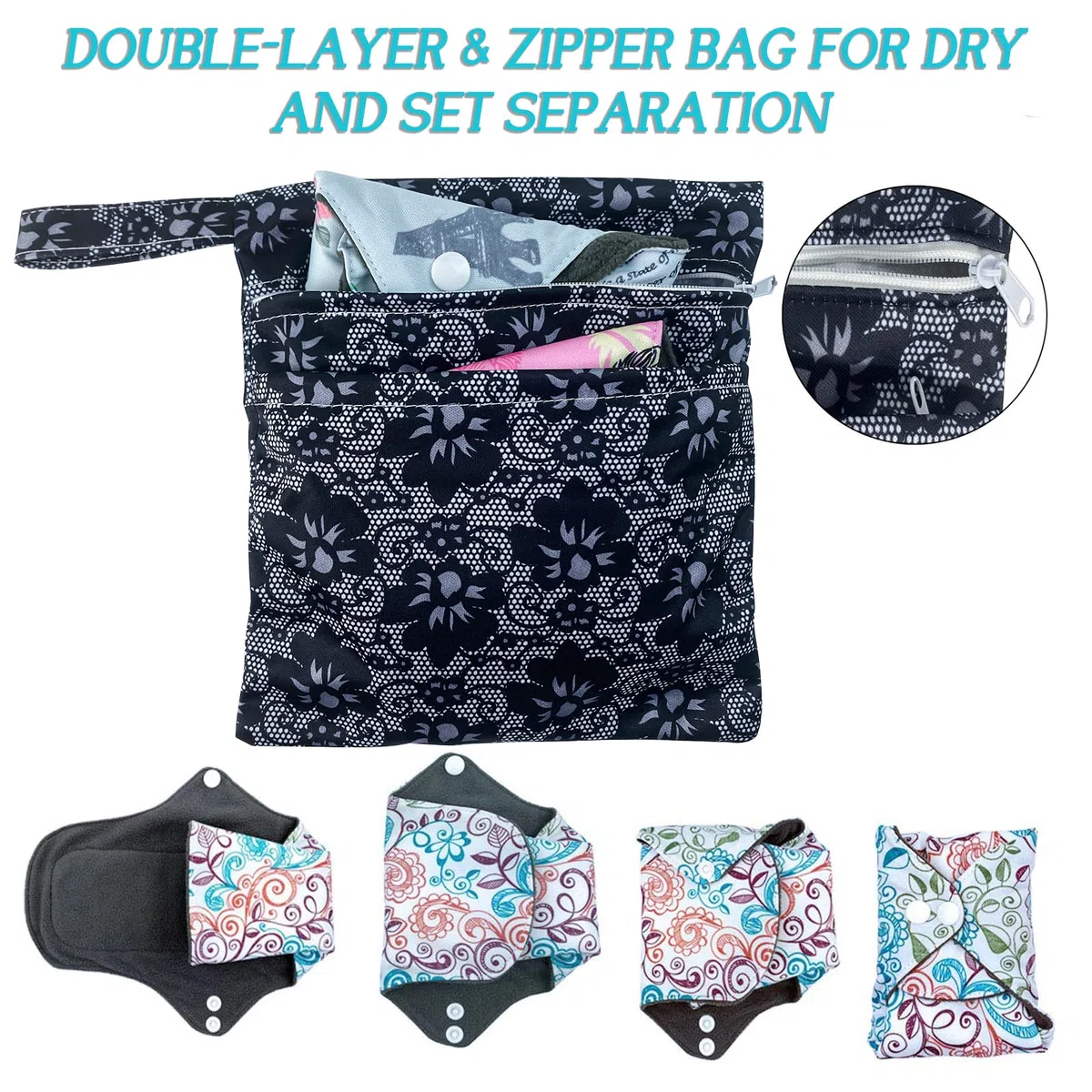 Serviettes Hygiéniques Lavables Réutilisables Flux Abondant 4 Pack - Taille XL (32cm), Extrémité Allongée Élargie Anti-Fuite Serviette Hygiénique Nuit, avec Sac Imperméable