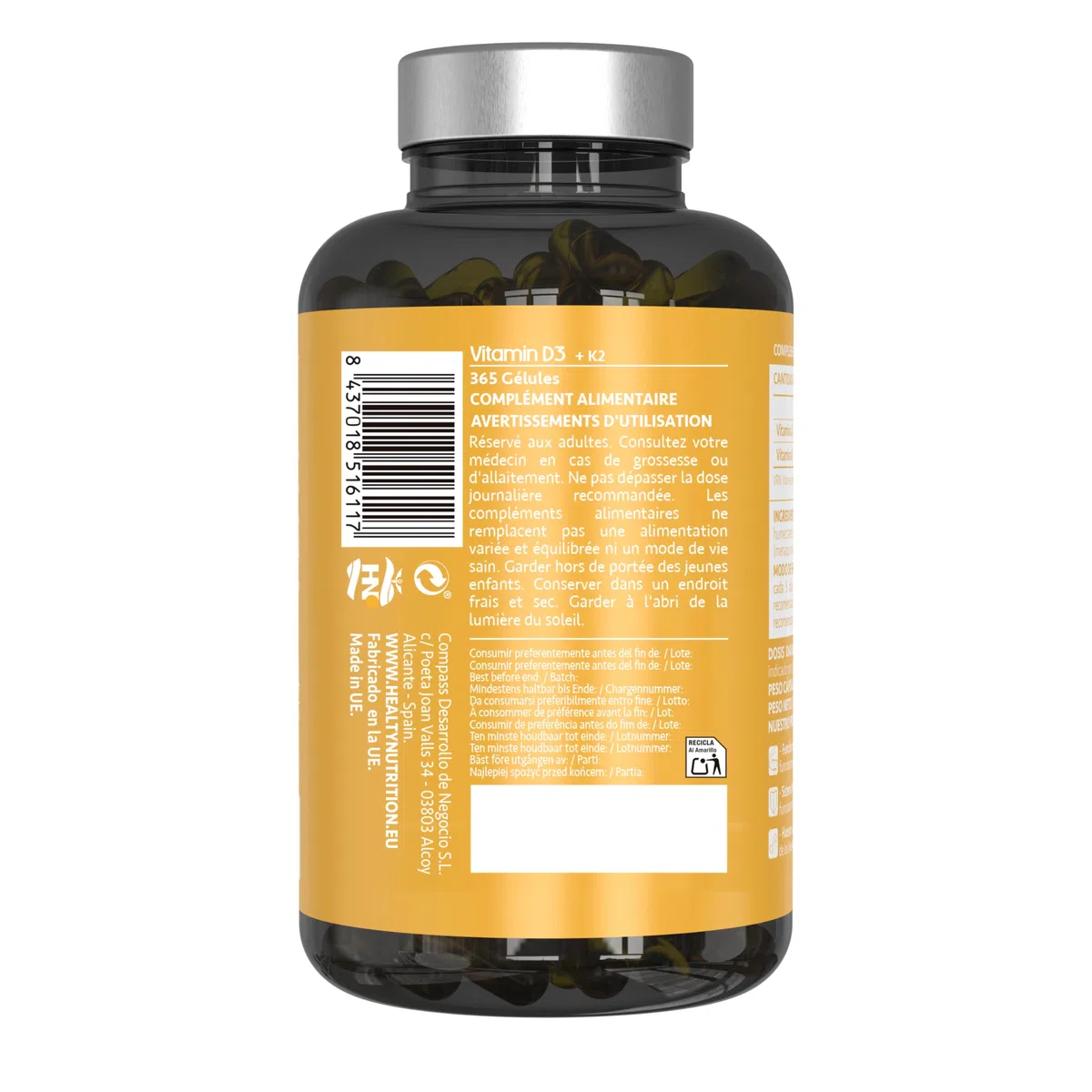 Vitamine D 5000 UI Vitamine D3 K2. 365 Capsules Vitamin D3 hautement concentrée Soutient les fonctions immunitaires et osseuses grâce à la Vitamin D3 K2 hautement dosée