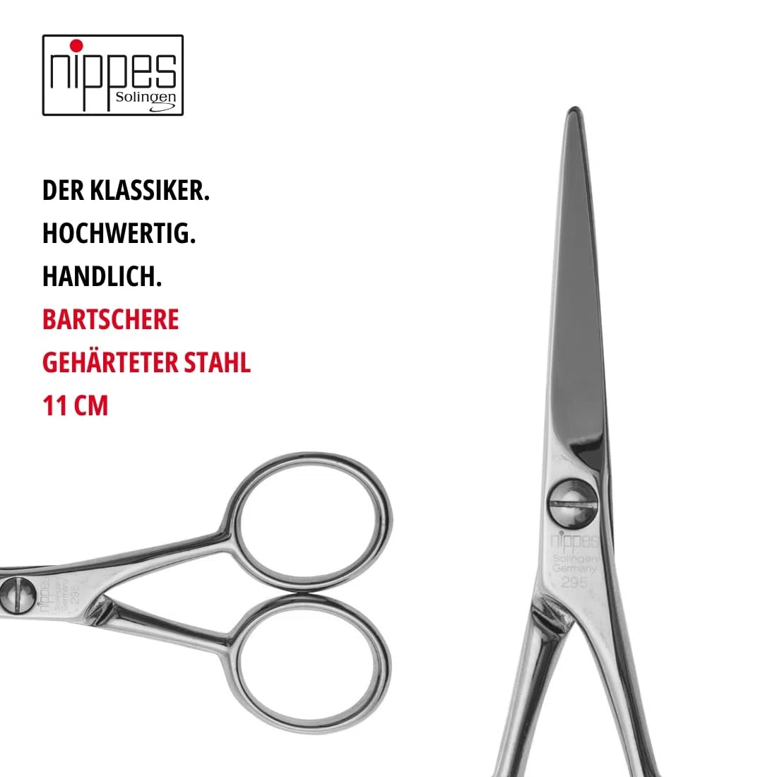 nippes Solingen Ciseaux à barbe en acier nickelé - Longueur : 11 cm - Pour homme - Fabriqué en Allemagne