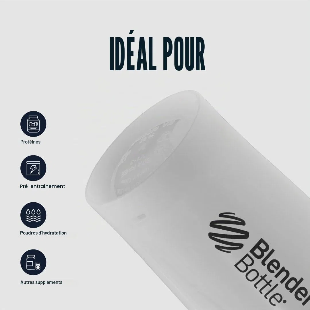 BlenderBottle Shaker Classic V2 avec Boule en Acier Inoxydable, Parfait pour Les Boissons protéinées, Passe au Lave-Vaisselle, 830 ML, Transparent/Noir