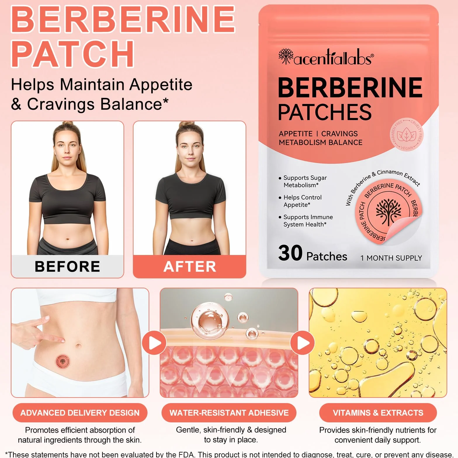 Patches De Ber-beriine Pour L'Équilibre Métabolique, Soutien À La Forme Saine, Autocollants D'Aide Au Métabolisme De Soutien Pour La Peau Du Ventre Toute La Peau | 2 X 30Pcs Par Paquet