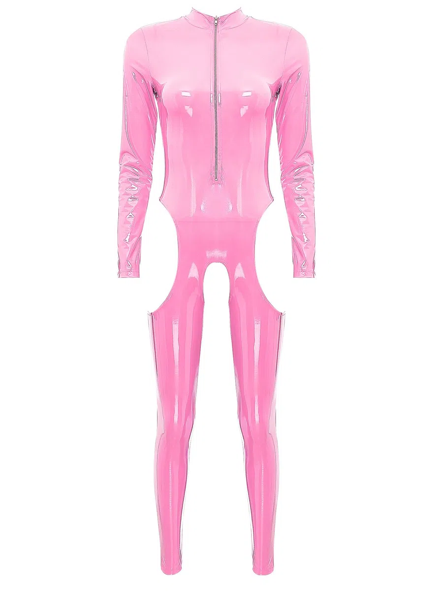 Women Jumpsuit Wetlook Body Ouvert Catsuit Combinaison Leder-optik Combinaison Intégrale Ouvert Leggings Gogo Party Nightclub