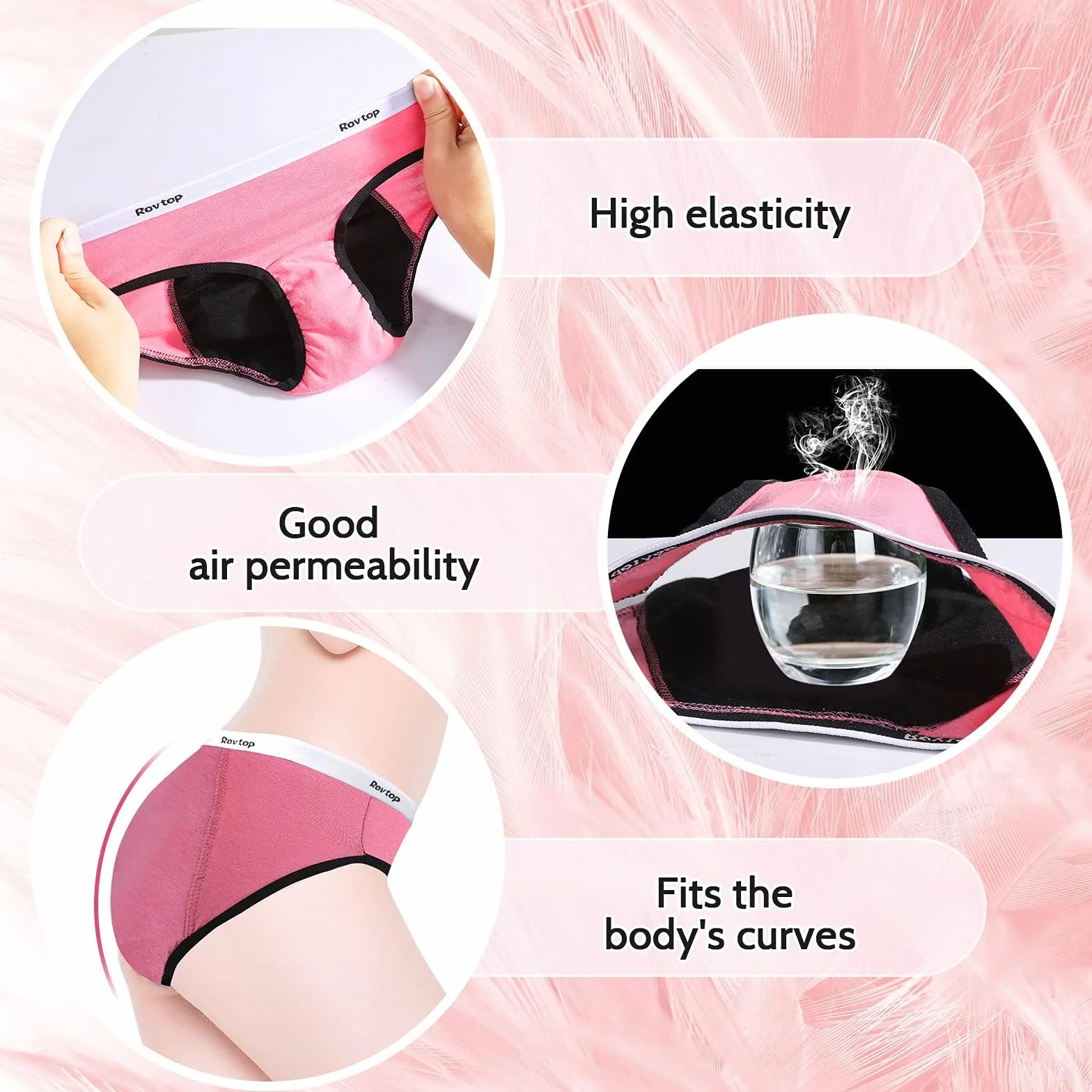 Rovtop Lot de 5 Culotte Menstruelle en Coton pour Fille Culotte Incontinence pour Enfants Adolescente Culotte Périodiques Lavable 14-16 Ans Taille XL