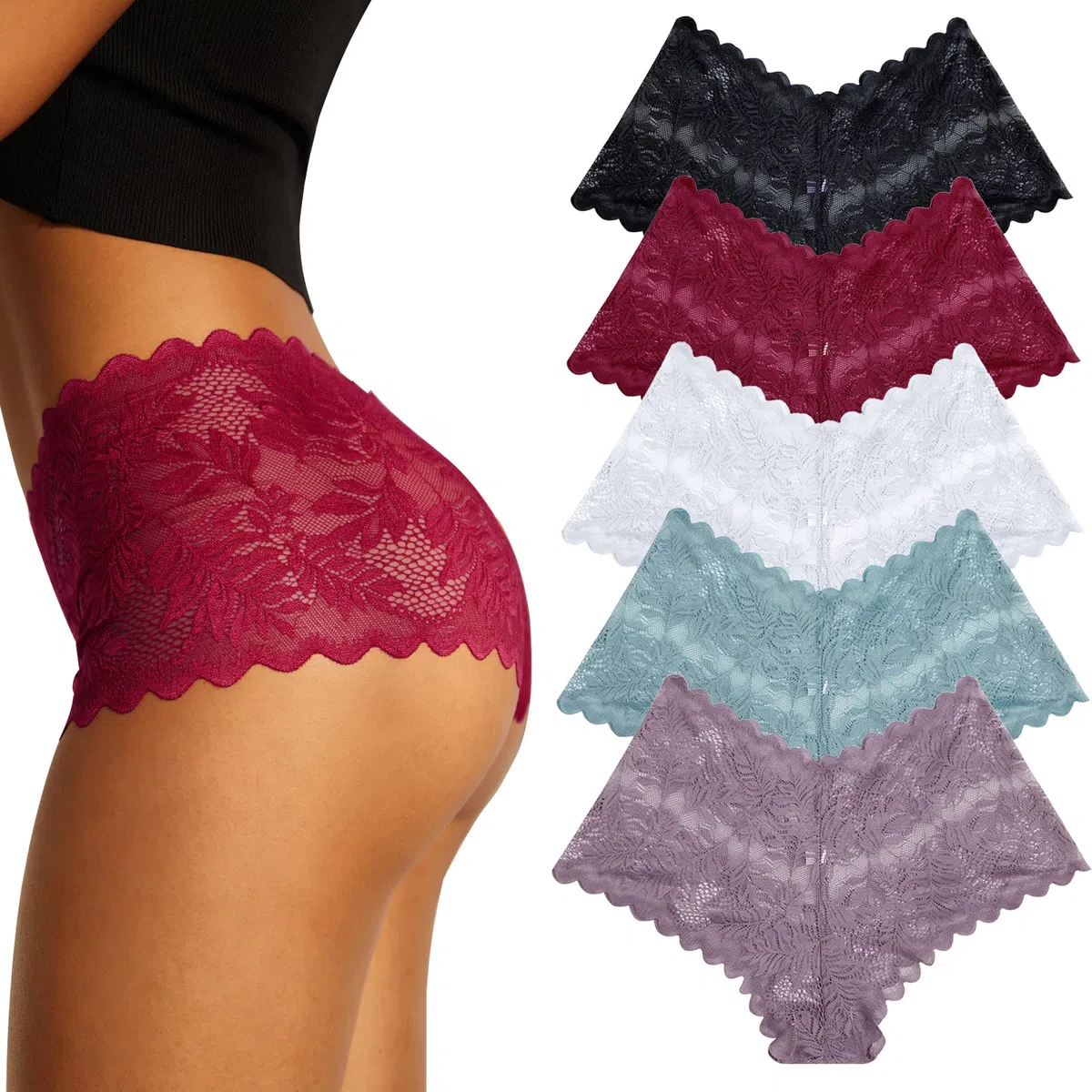 FINETOO Lot de 5 Culottes pour Femmes Lingerie Sexy en Dentelle pour Femmes Culottes Douces et Confortables Boxers Taille Basse Lingerie Lot Multiple S-XXL