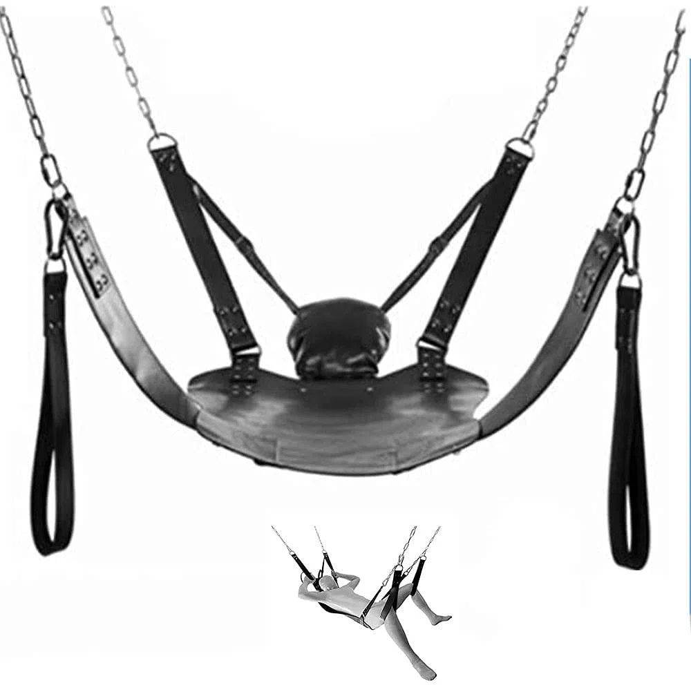 Balançoire sexuelle pour couple SM, hamac sexuel en cuir, lit en cuir, hamac et oreiller, jeux pour adultes, jouets sexuels, balançoire sexuelle pour adulte (support et 4 élingues non inclus)