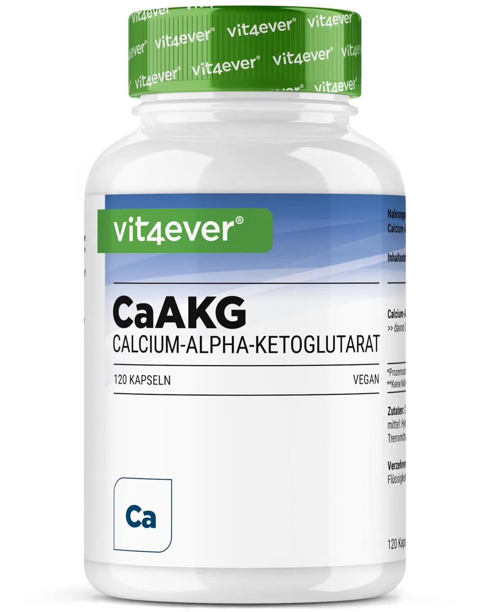 CaAKG - Calcium Alpha-Cétoglutarate - 120 Gélules - Hautement Dosé à 1100 mg par Dose Journalière - Calcium Pur & Alpha-Cétoglutarate Sans Additifs Inutiles, Vegan