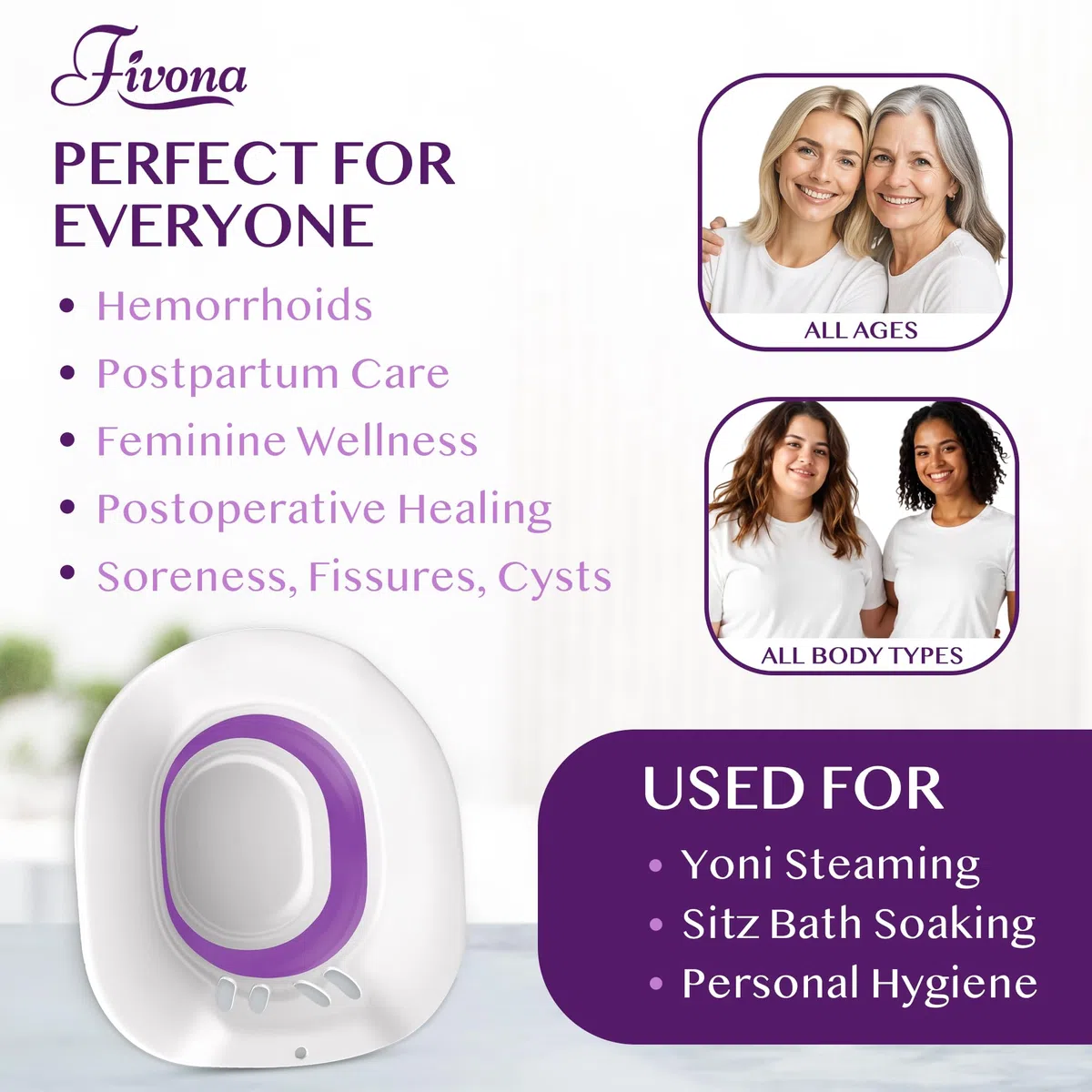 Bain d'assise pour grossesse et hémorroïdes - Siège de trempage pour toilettes - Bac à vapeur vaginale - Pour soins post-partum - Siège Bath and Yoni Steam Seat