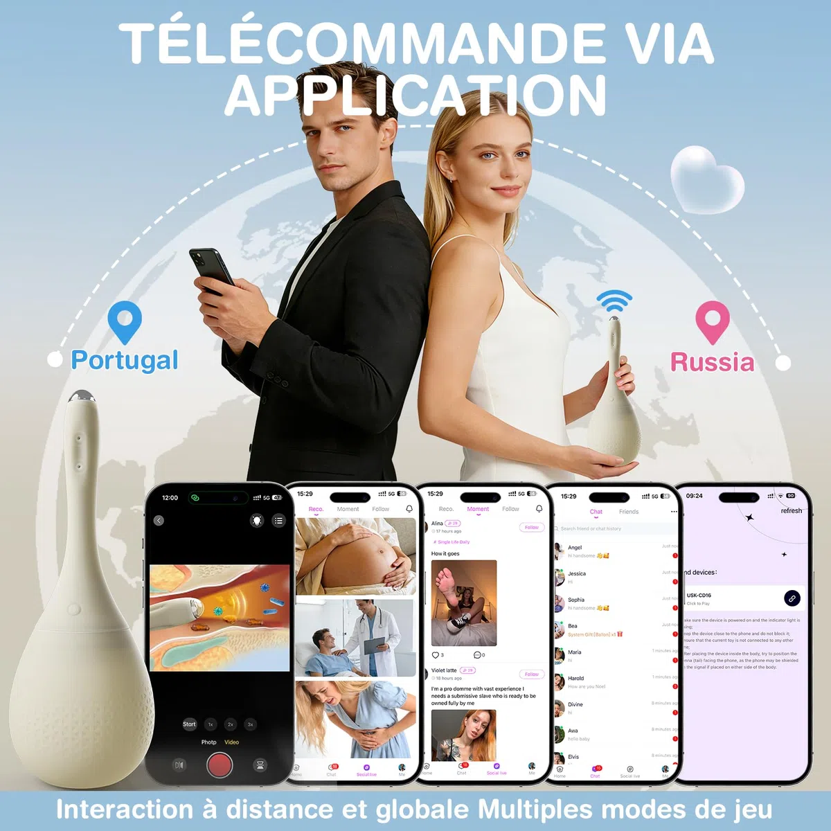 Douche Anale Poire à Lavement Automatique avec Caméra, 420ml Lavements électriques pour le Nettoyage du Côlon, Douches en Silicone Contrôle de APP Nettoyant