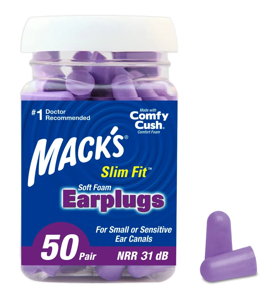 Macks Lot de 2 Bouchons d'oreilles jetables - Protection Contre Le Bruit - Violet