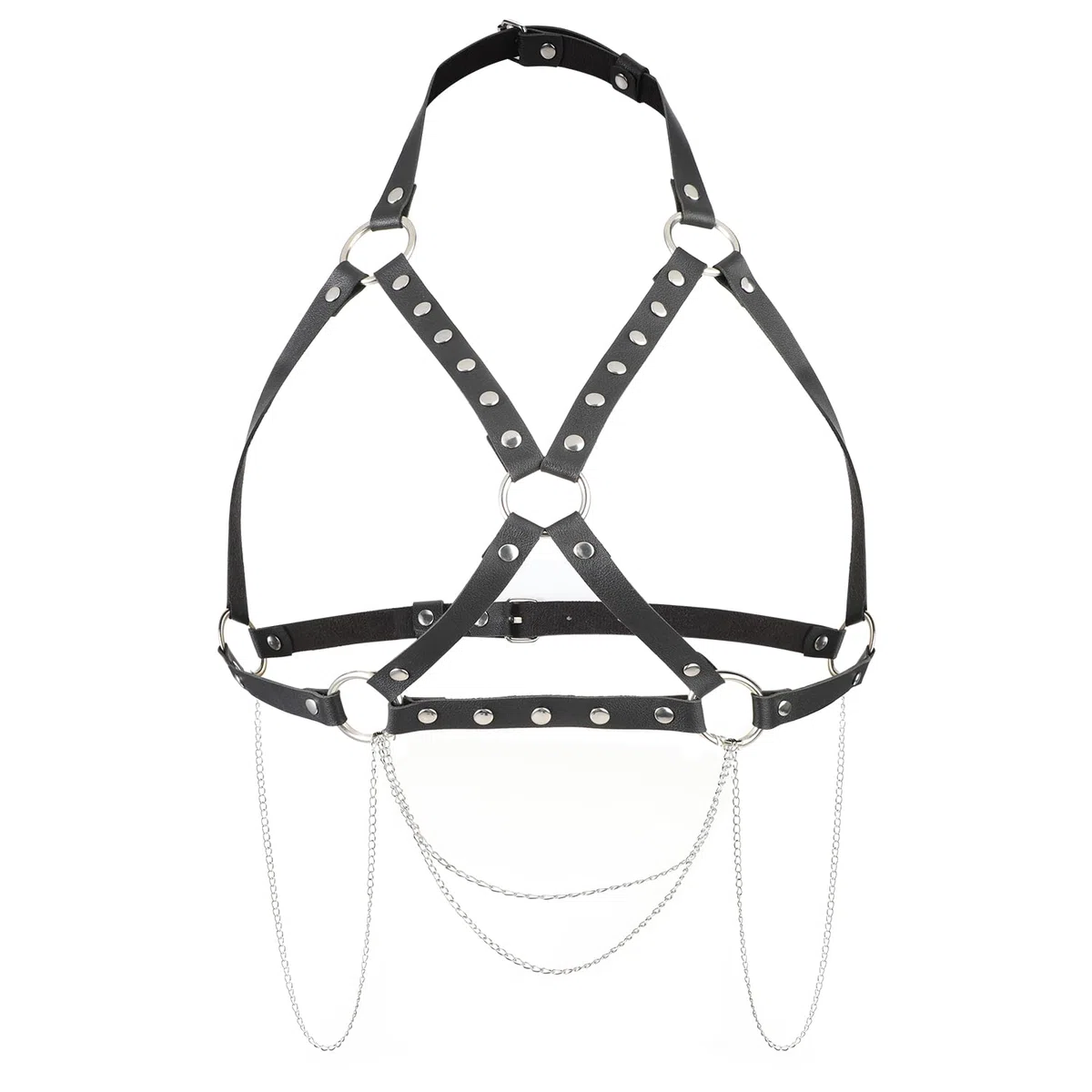 ITODA Harnais de Poitrine Punk en Cuir pour Femme Chaîne de Corps Gothique Sexy Harnais de Chaîne Réglable pour Tenue Rave Punk Corps Ceinture pour Soirée Clubbing Fête Hallowee Cosplay Jouet d’Amour