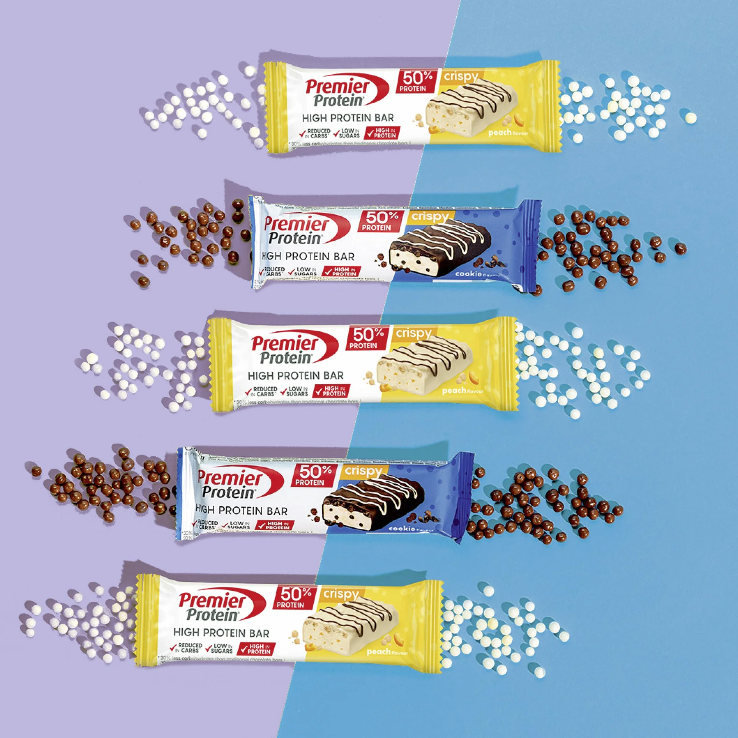 Premier Protein High Protein Bar Crispy Peach 16x40g - High Protein Low Sugar Riegel + Palmölfrei