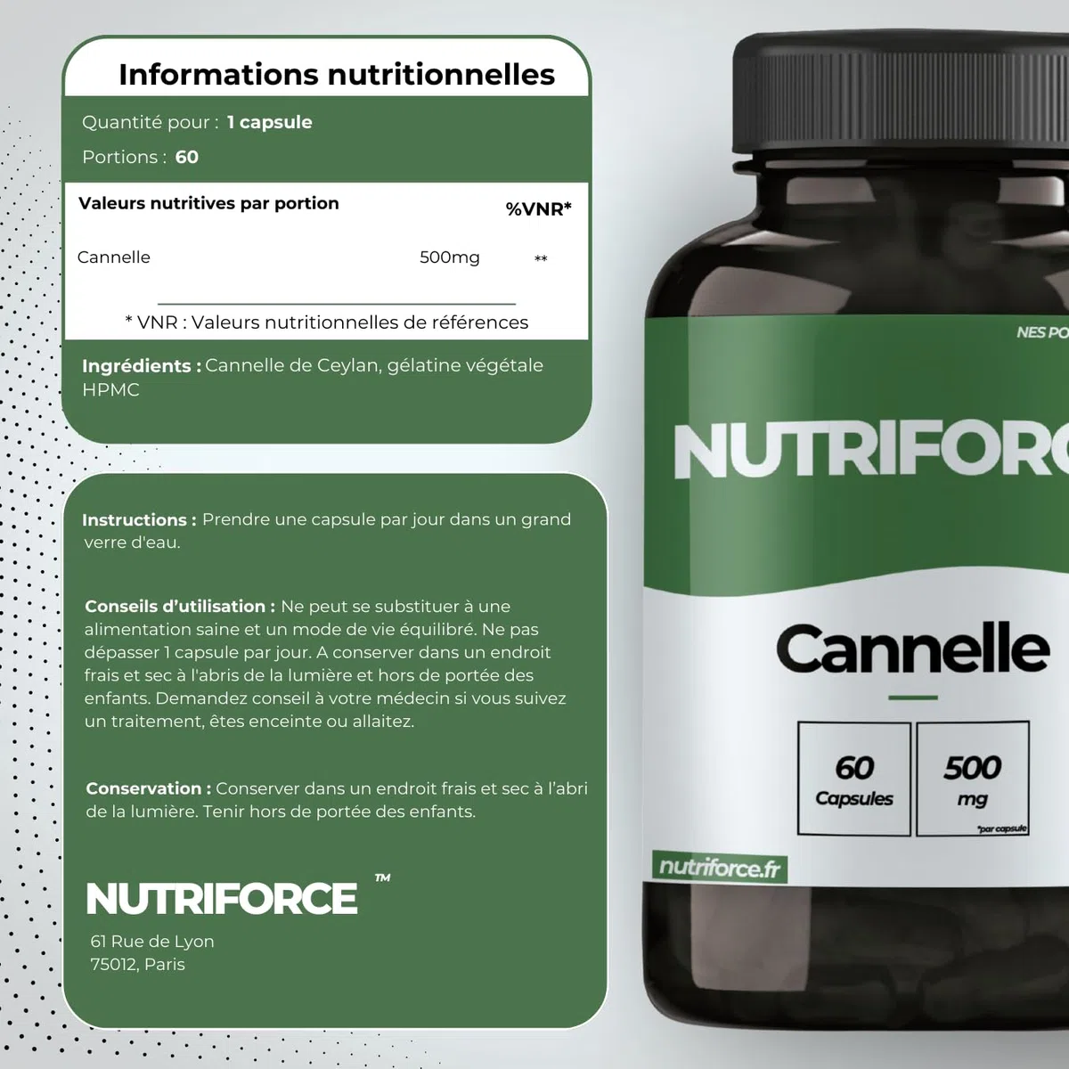 Cannelle – 500 mg – 60 Gélules – Complément Naturel pour Glycémie, Digestion & Vitalité