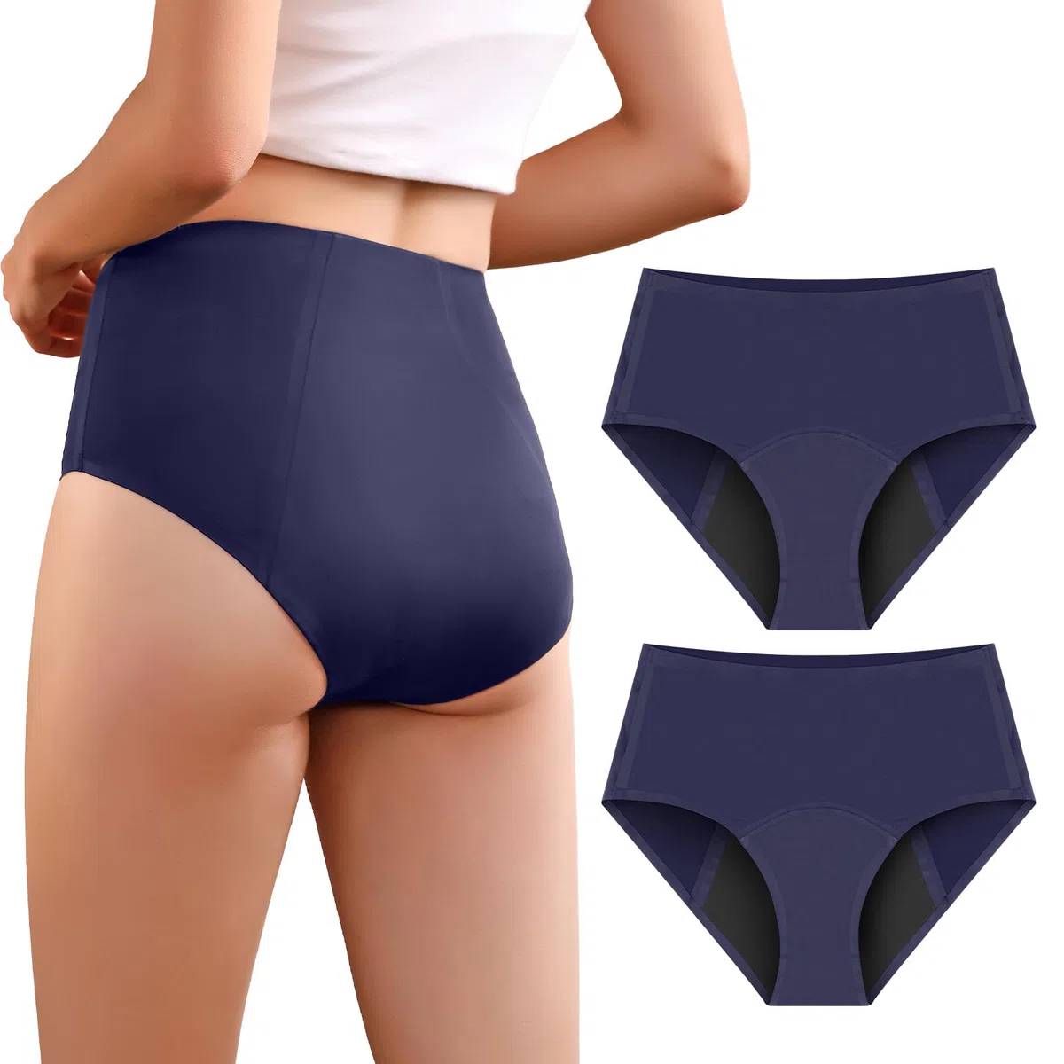 Carer Lot de 2 Culottes d'Incontinence pour Femmes à Haute Absorption Sous-vêtements Menstruels avec Protection Jour et Nuit Culottes Protectrices Taille Haute pour les Règles 50ML à 100ML Bleu XXL