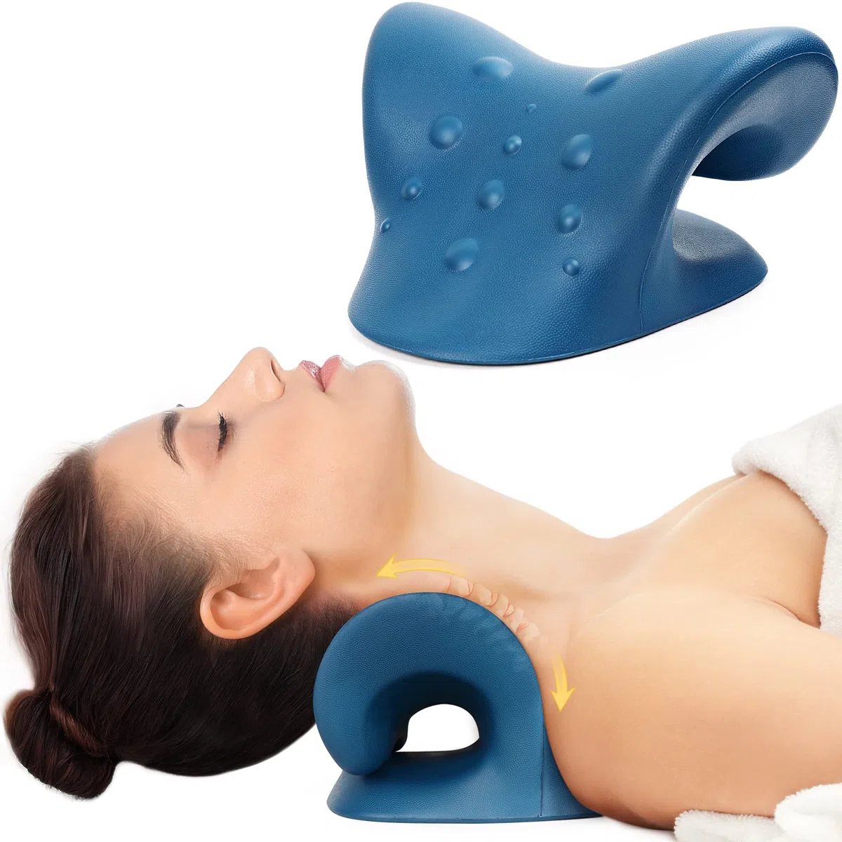 Cozyhealth Étireur de cou pour soulager les douleurs cervicales, relaxant du cou et des épaules, dispositif de traction cervicale, oreiller pour soulager la douleur de l'ATM (bleu foncé)