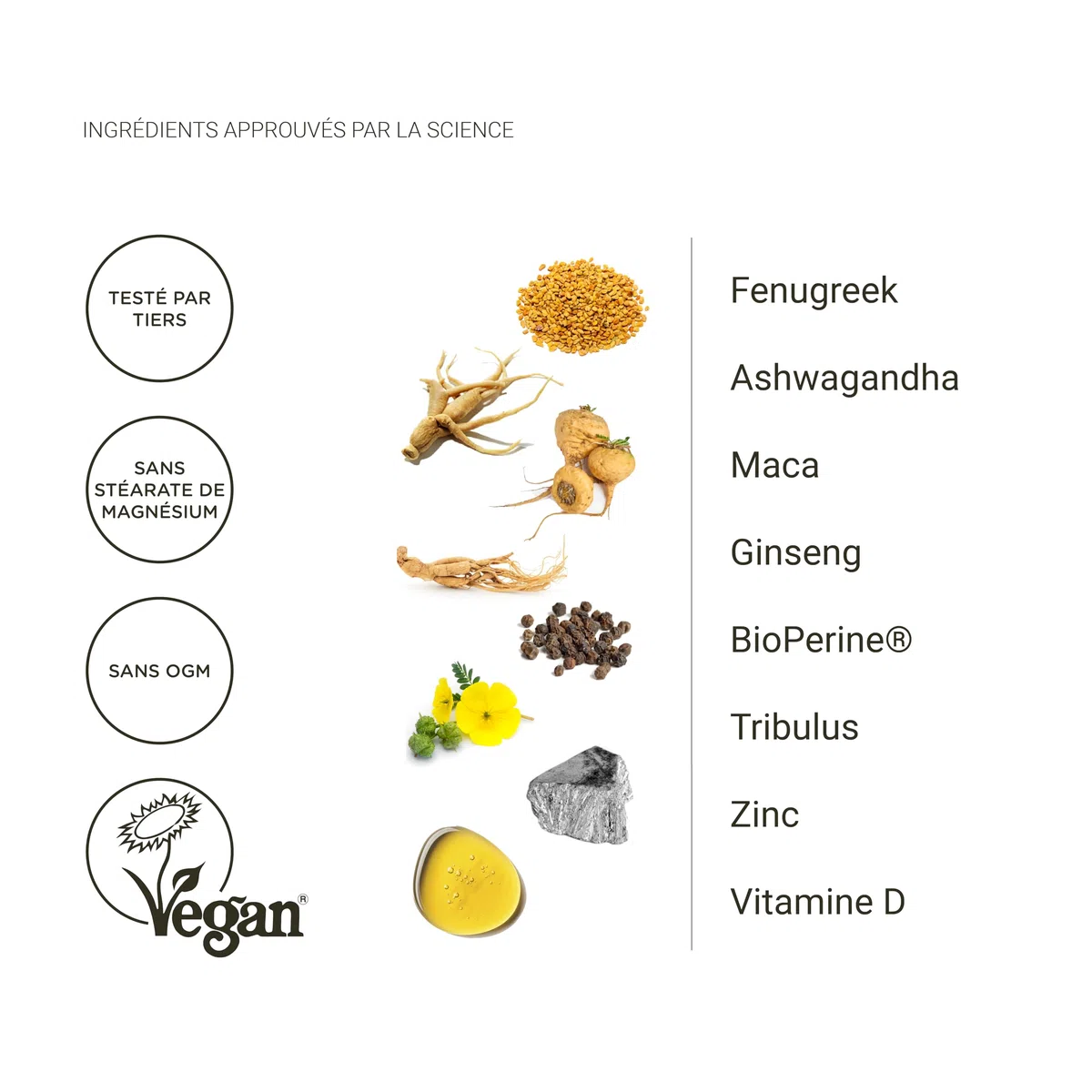 Nullure Testo-One ¹ |Vegan | Tribulus Terrestris + Maca + Ashwagandha + Zinc + Ginseng + Fenugrec + Vitamine D + Biopérine |120 gélules (2 mois)