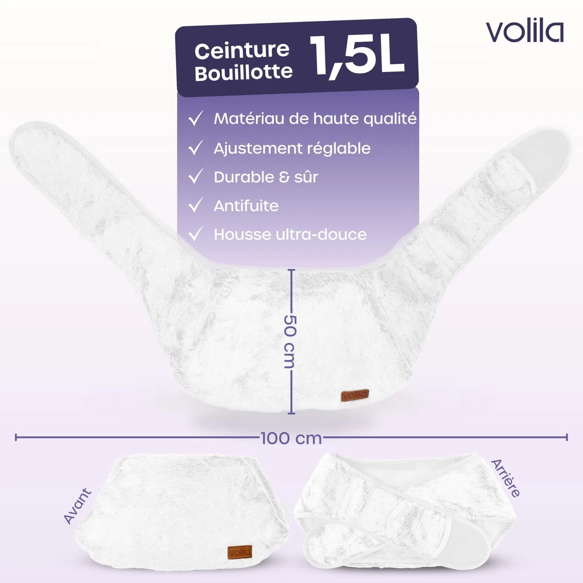 Bouillotte Ceinture d'Eau Chaude - 1,5L Ceinture Bouillotte de Luxe, Douce et Portable pour Soulager les Douleurs Menstruelles (Blanc)