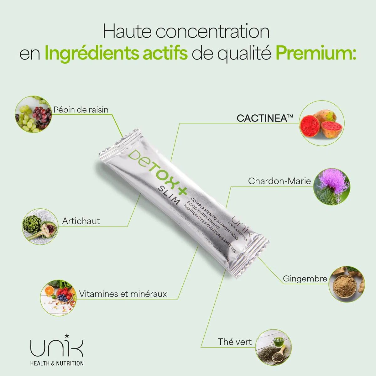 Detox Foie et Colon Puissant et Rapide avec Chardon Marie + Artichaut + Cactinéa + Raisin + Gingembre – Complément Détox Foie & Bien-être Global Cure Detox - 20 Sticks Goût Mangue | UNIK