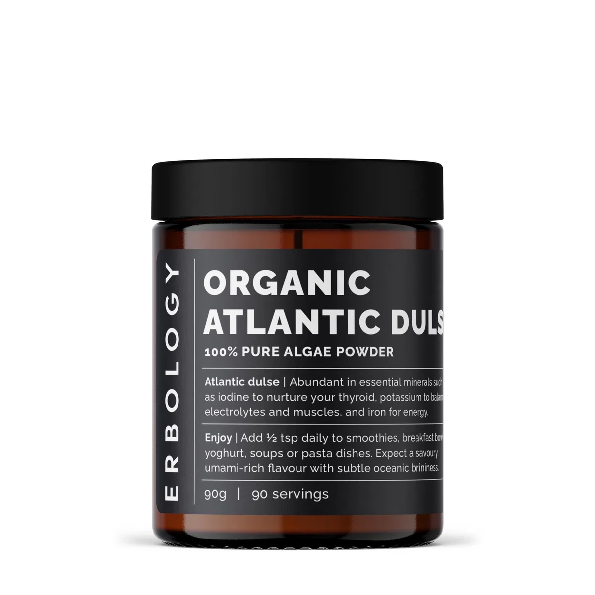 Erbology Poudre de Dulse Bio Atlantic 90 g – 90 portions – Provenance durable en Irlande – Favorise le métabolisme, la croissance des cheveux et l'équilibre électrolytique – Riche en iode et en fer