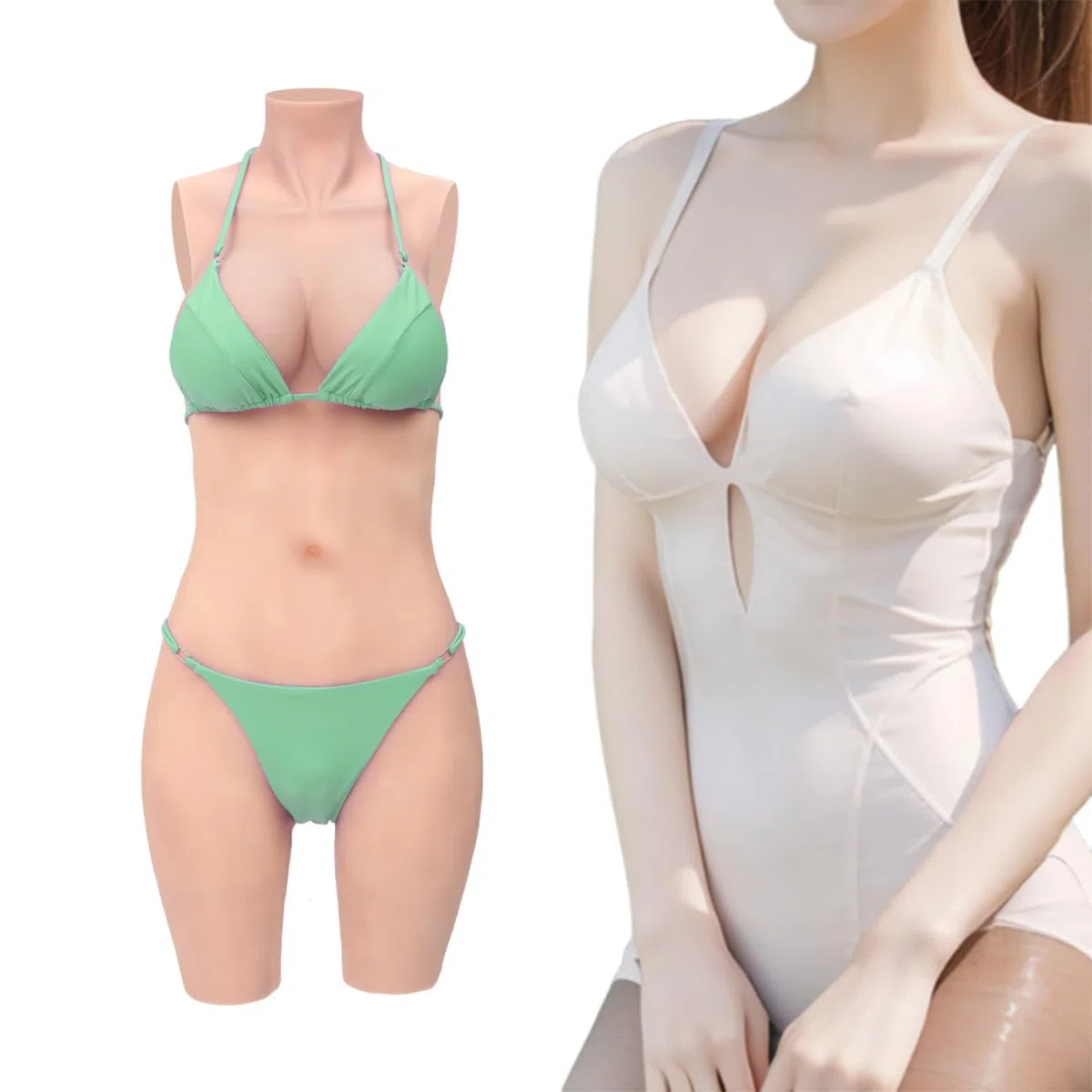 Minaky Faux Seins Silicone 5-Points Bodysuit Silicone Panty Crossdresser Leotard Slips d'homme pour Crossdresser et cosplay transgenre, (C Cup,Jaune)