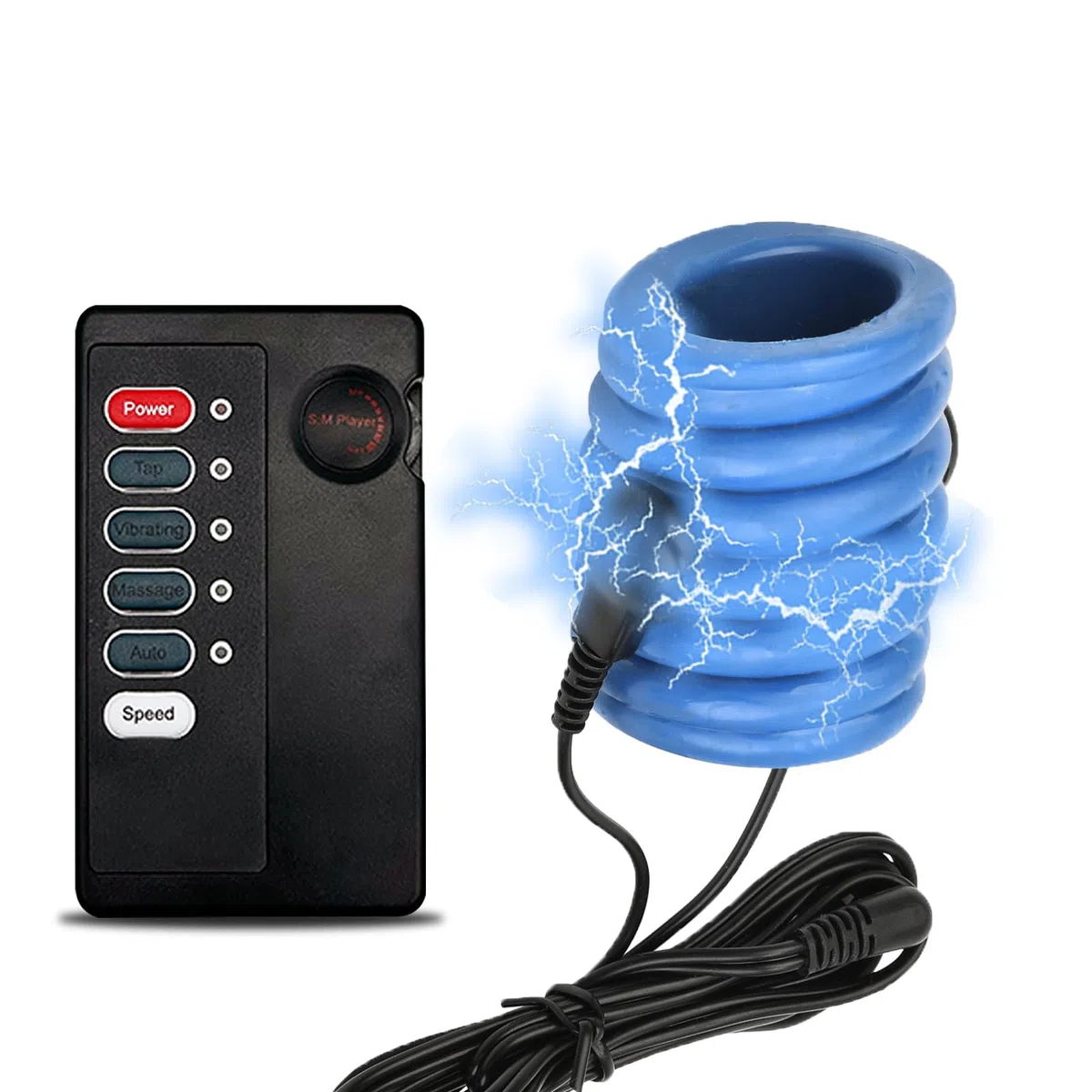 Anneau Pénien À Choc Électrique Renforcé Avec Anneau Pour Les Testicules Anneau Pénien En Silicone Extensible Pour Hommes Masseur E-Stim SM Avec Hôte Et Électrodes Pour Les Testicules Et Le Pénis