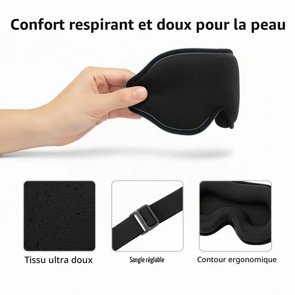 Masque de Sommeil 3D Zéro Pression avec Gel Rafraîchissant, Masque de Nuit Refroidissant, Noir et Bleu