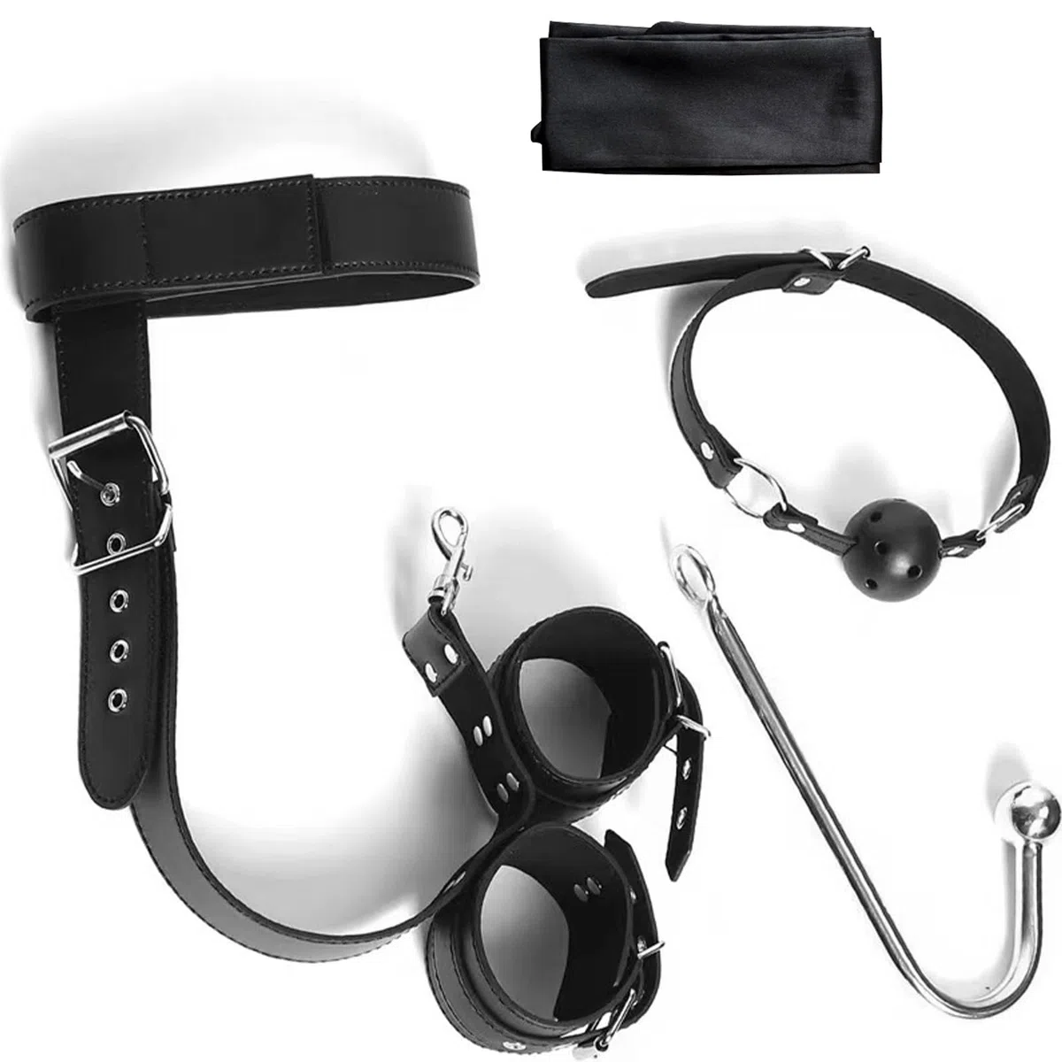 BDSM Bondage le Dos avec et Accessoires de Bondage Réglables,crochet anal bouchon buccal masque pour les yeux,Sex Toys Erotiques Set Adultes Toy