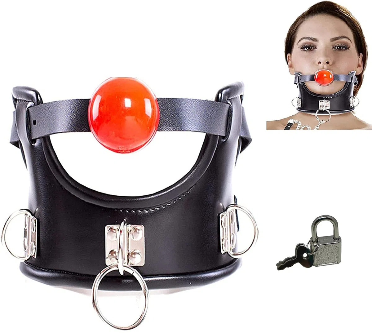 MFMYEE Harnais de bondage avec bâillon à billes en silicone Fetish SM collier en cuir de bondage professionnel corset de cou rembourré