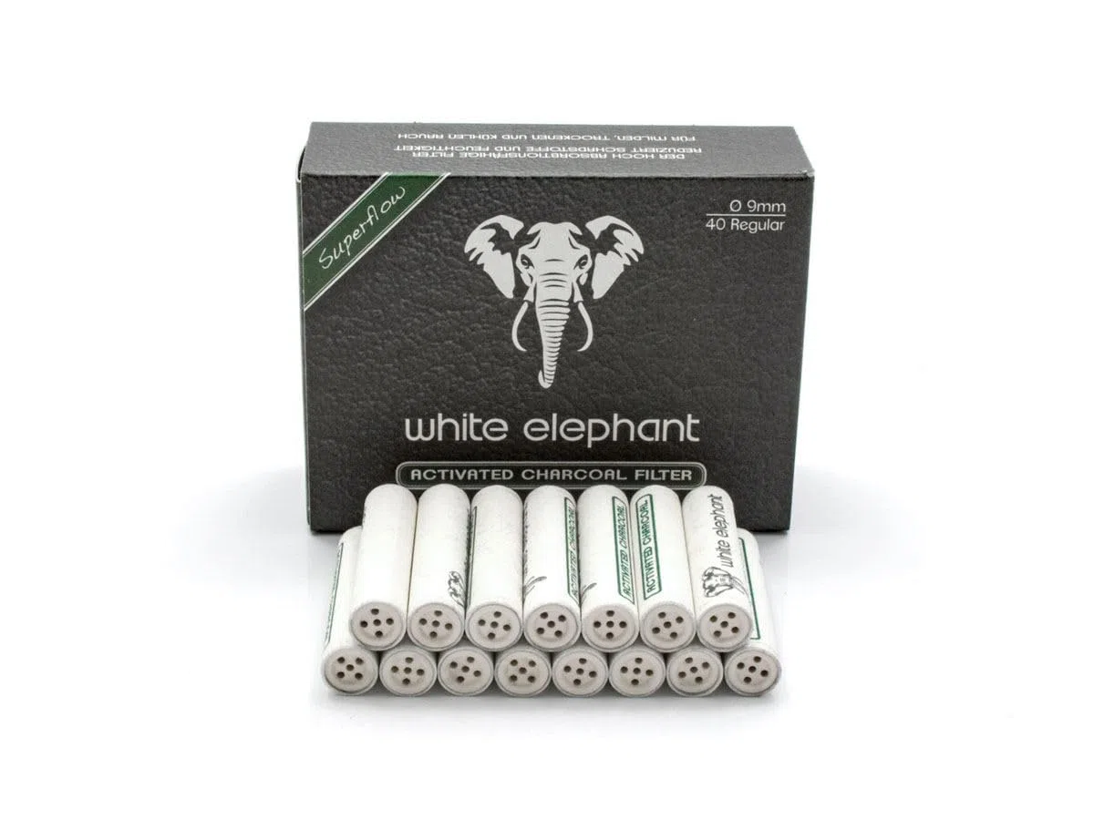 White Elephant Lot de 40 filtres à pipe au charbon actif 9 mm