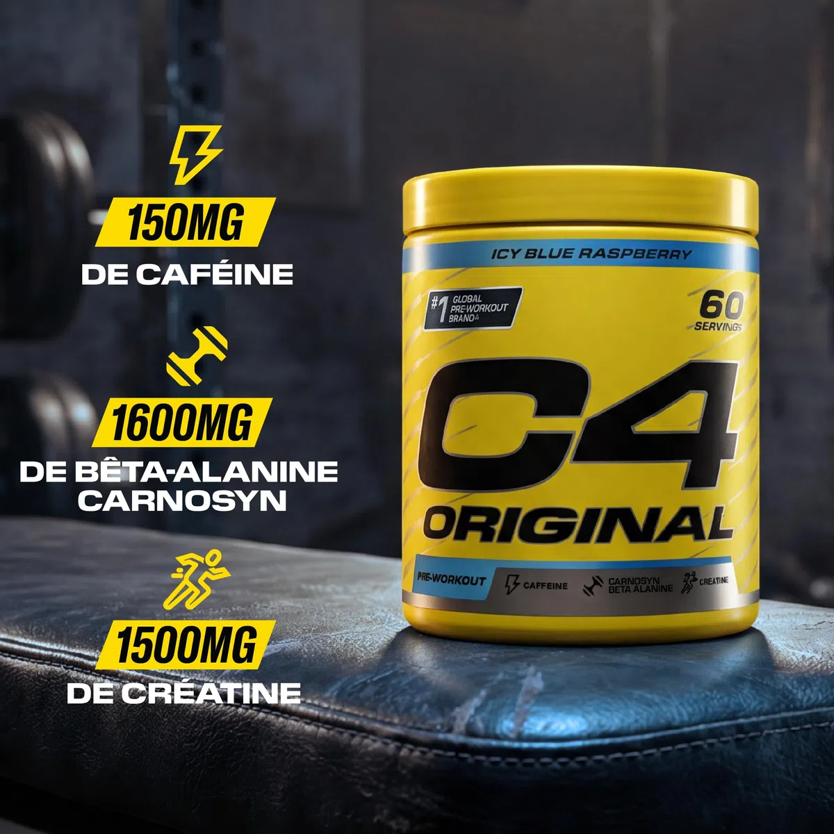 C4 Original Pre Workout Powder, Cola, 60 portions | Boisson énergétique en poudre sans sucre avec 150mg de caféine, 1500mg de créatine monohydrate, 1600mg de bêta-alanine.